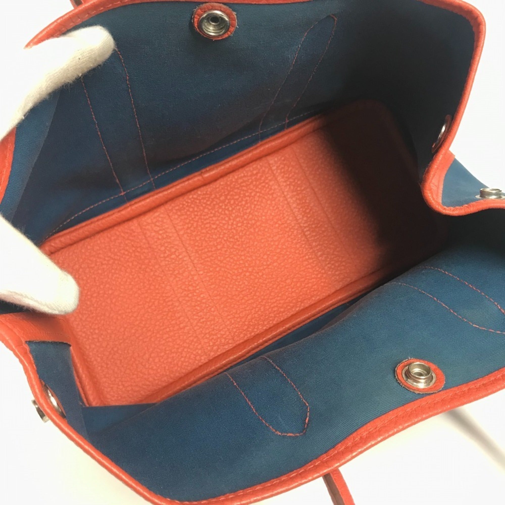 Hermes Blue Orange Canvas Leather Handbag Tote Bag (Pre-Owned)