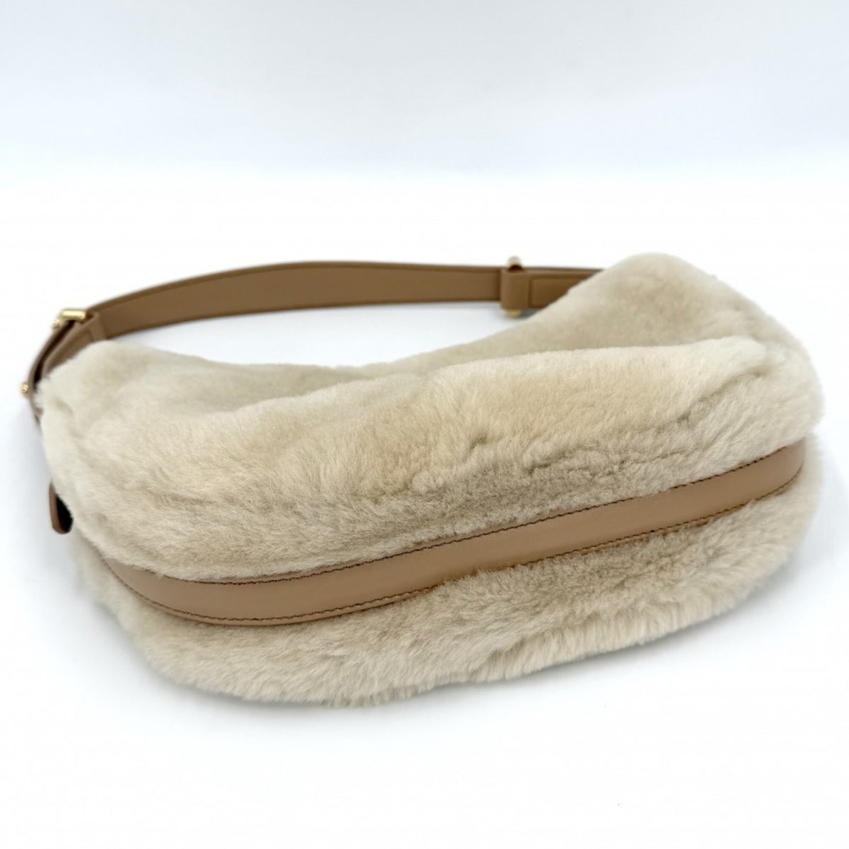 Prada Beige Faux Fur Handbag Shoulder Bag (Pre-Owned)