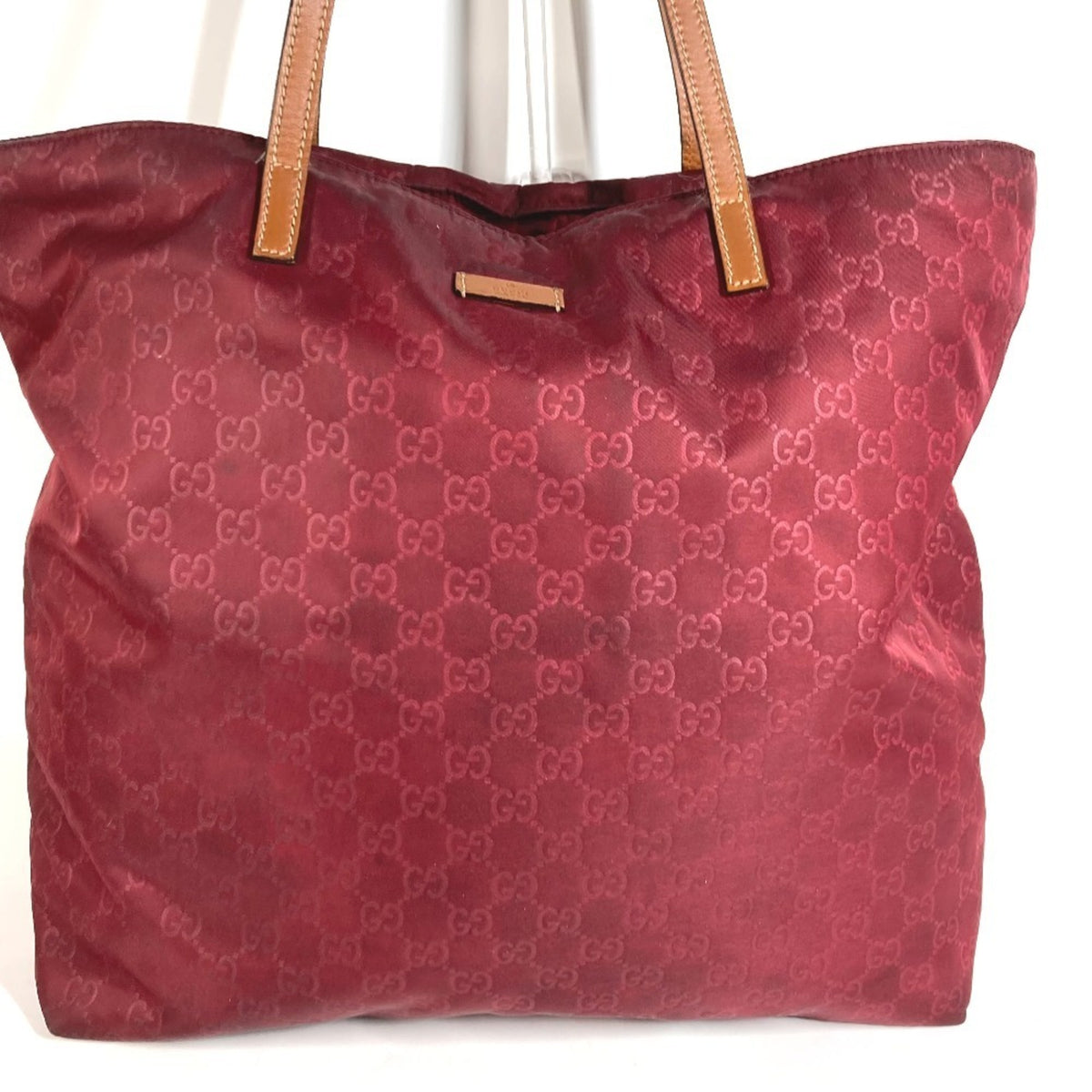 Gucci Red Color Leather Nylon Handbag Shoulder Bag Tote Bag (Pre-Owned)