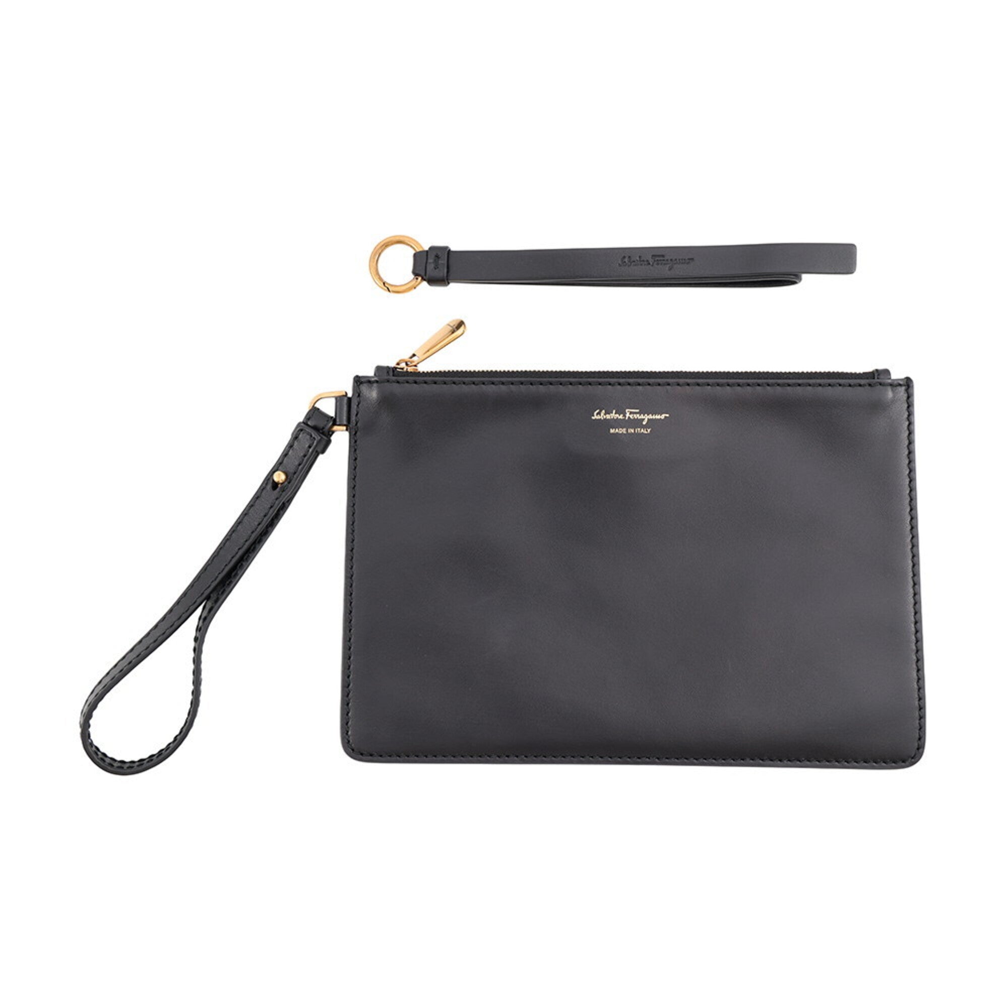 Salvatore Ferragamo Beige Black Canvas Leather Handbag Pouch Tote Bag (Pre-Owned)