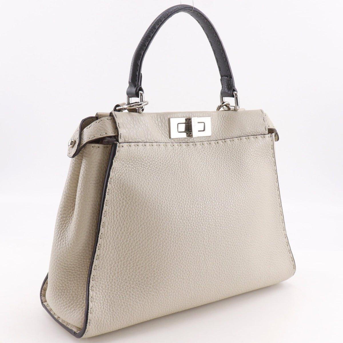 Fendi Peekaboo Light Gray Leather Handbag (Pre-Owned)
