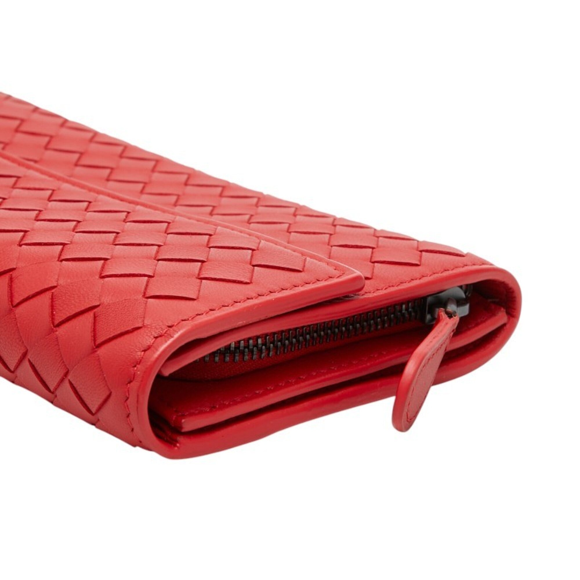 Bottega Veneta Red Color Leather Long Wallet (Bi-Fold) (Pre-Owned)
