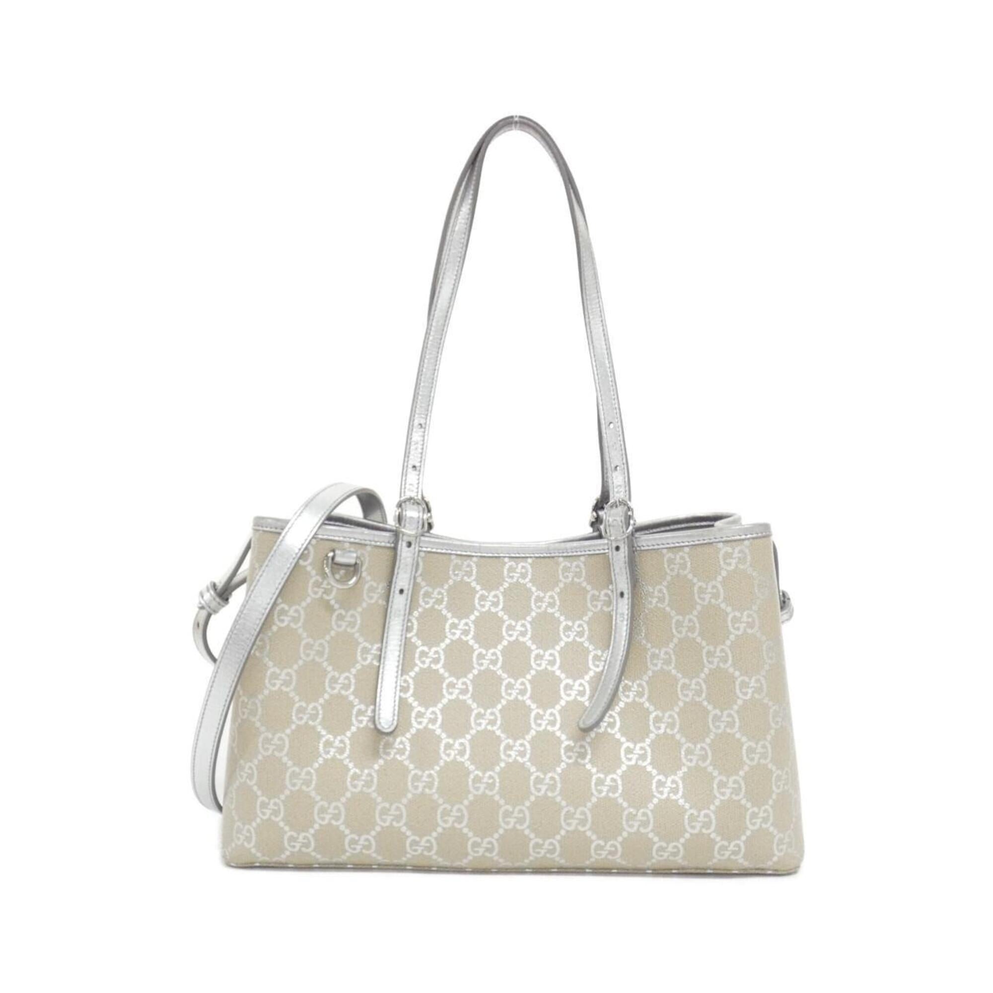 Gucci Beige Silver Coated Canvas Leather Handbag (Pre-Owned)