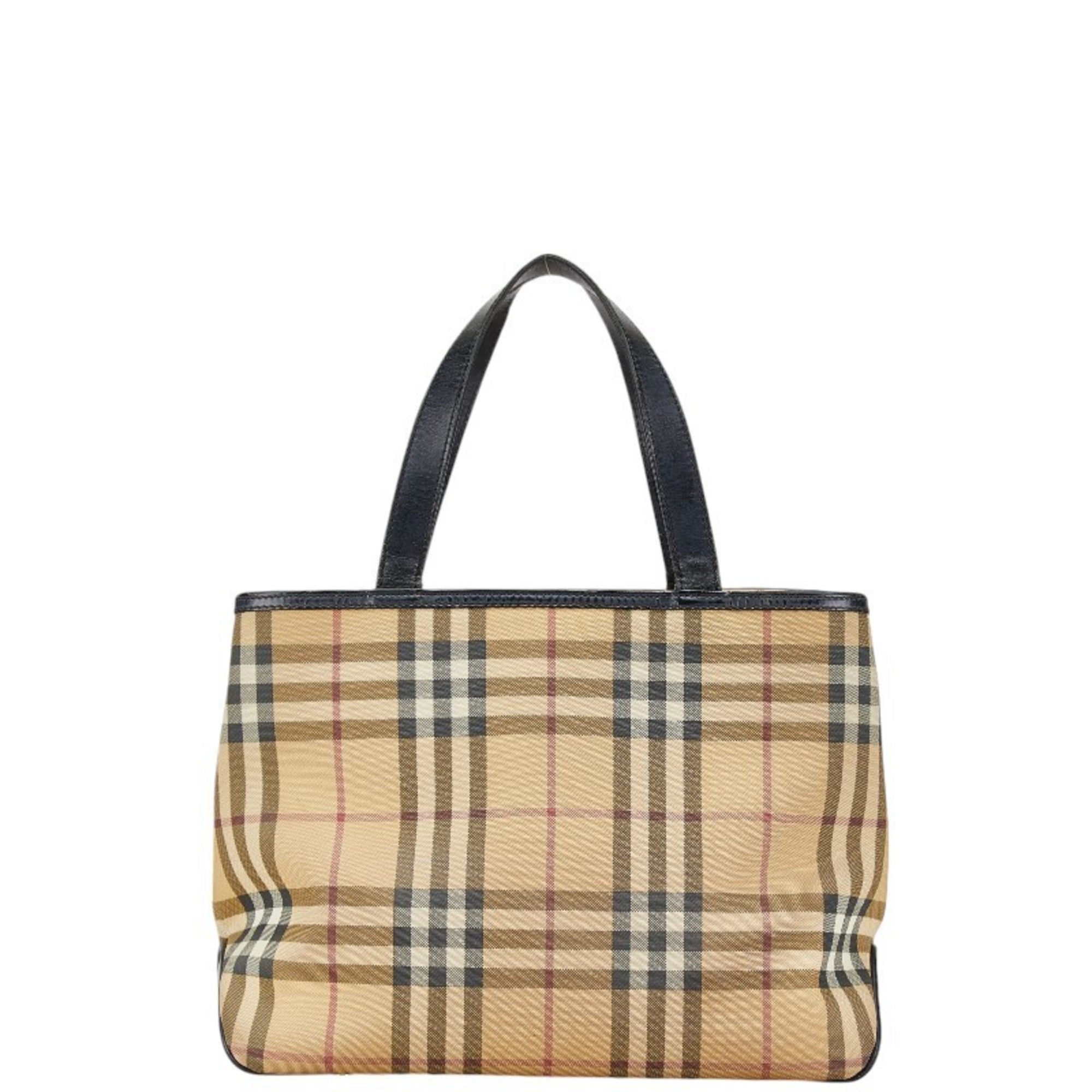 Burberry Beige Black Canvas Leather Handbag (Pre-Owned)