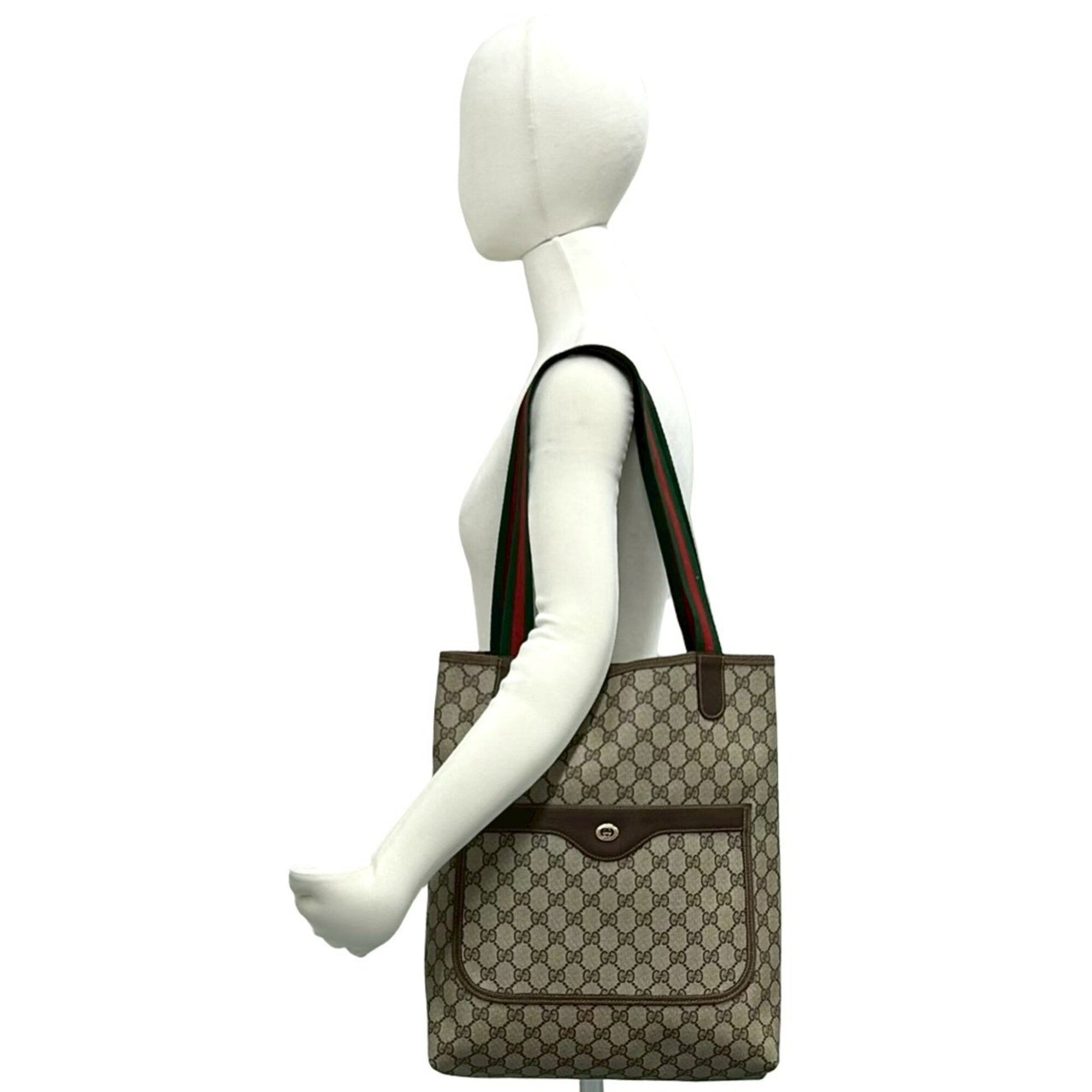 Gucci Brown Green Red Color Leather Pvc Handbag Tote Bag (Pre-Owned)