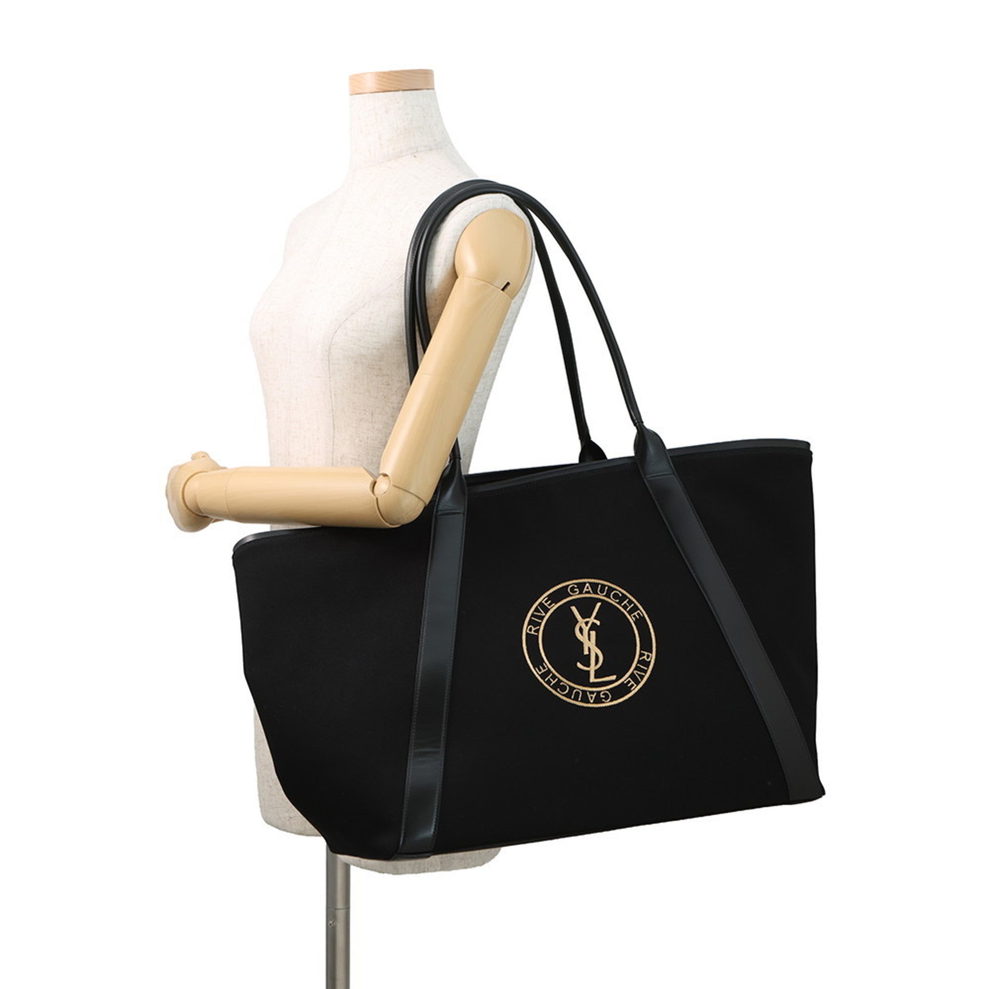 Yves Saint Laurent Black Canvas Leather Handbag Tote Bag (Pre-Owned)