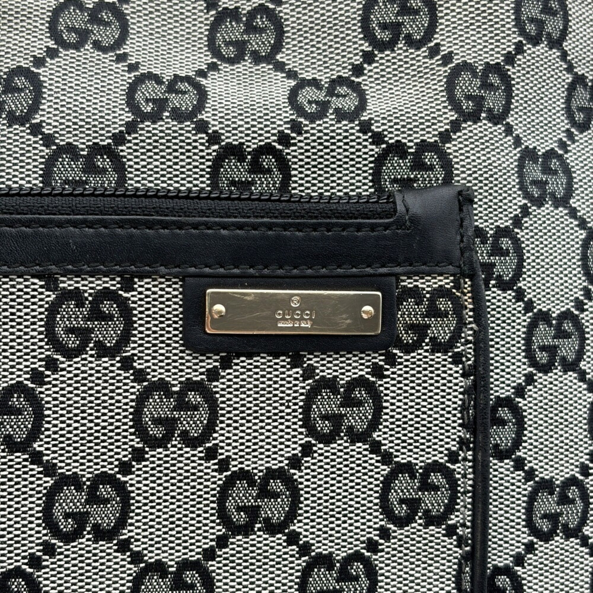Gucci Black Gg Canvas Leather Shoulder Bag (Pre-Owned)