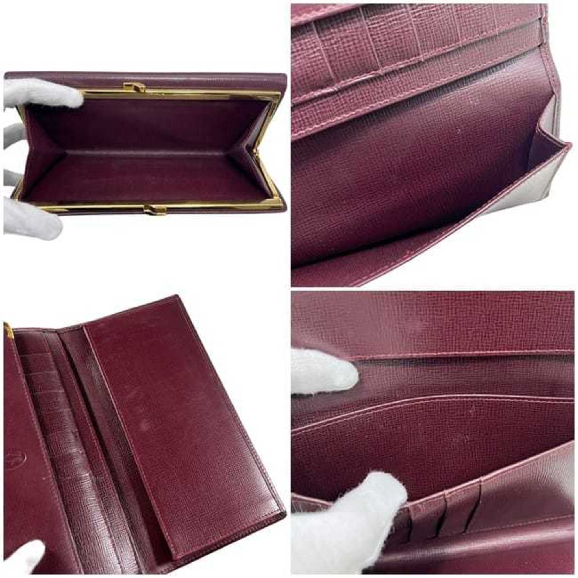 Cartier Bordeaux Wine Red Leather Long Wallet (Tri-Fold) (Pre-Owned)