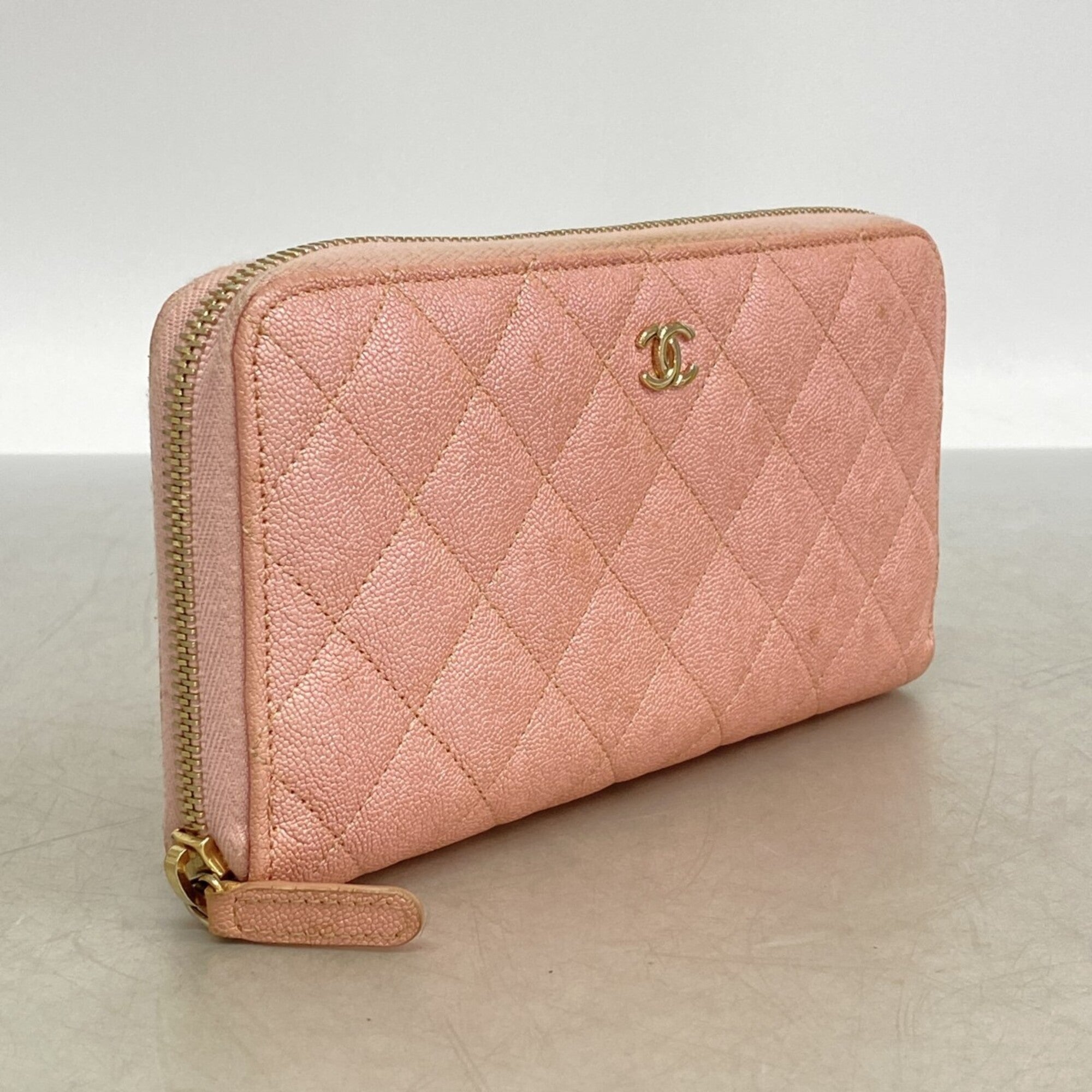 Chanel Pink Grained Calfskin Long Wallet (Bi-Fold) (Pre-Owned)