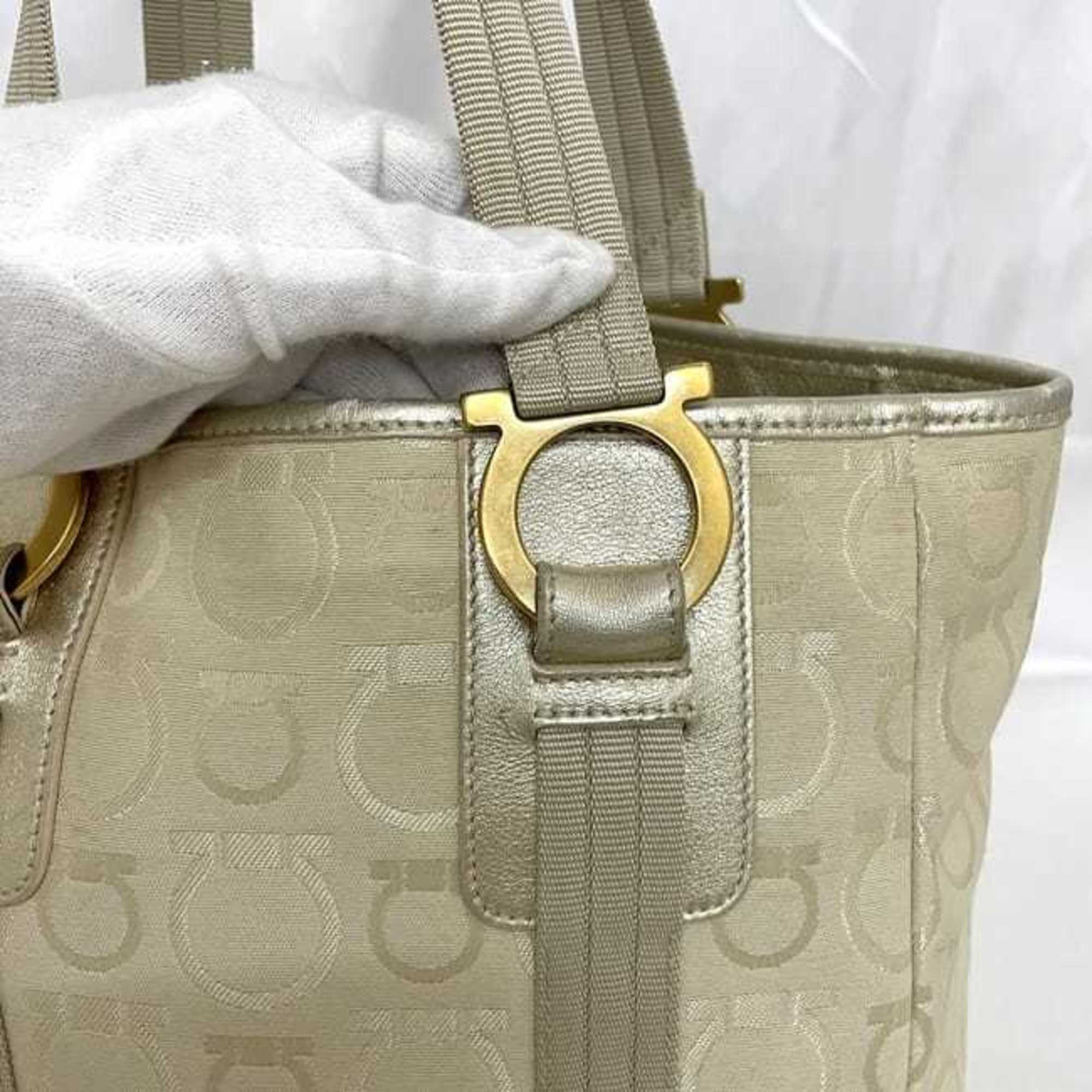 Salvatore Ferragamo Beige Canvas Leather Tote Bag (Pre-Owned)