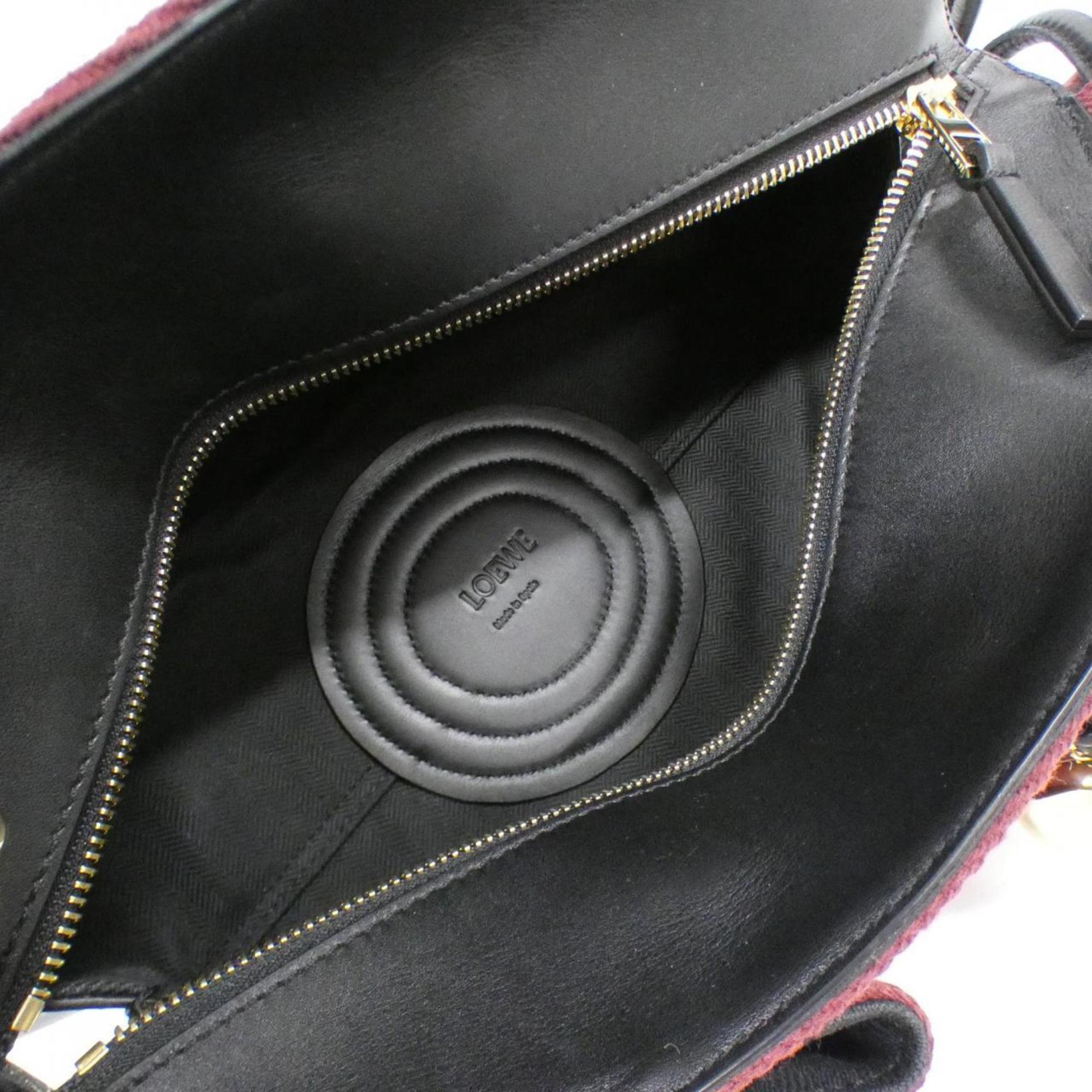 Loewe Black Burgundy Canvas Leather Handbag (Pre-Owned)