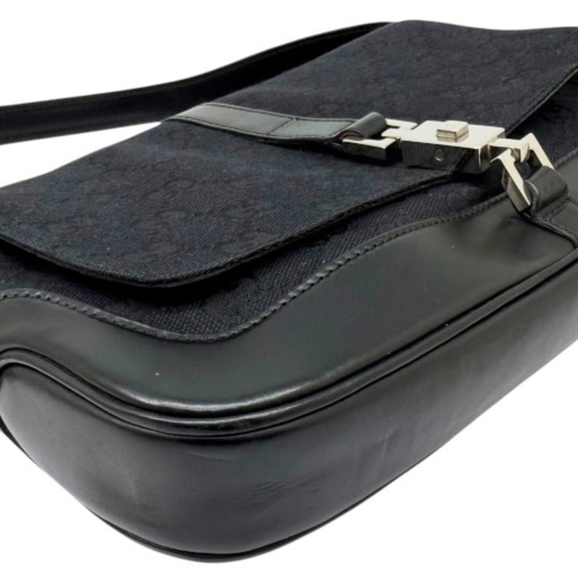 Gucci Gg Canvas Black Gg Canvas Leather Handbag Shoulder Bag (Pre-Owned)