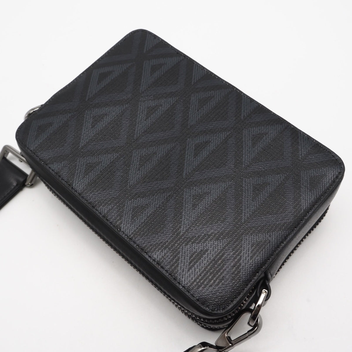 Christian Dior Black Gray Coated Canvas Leather Shoulder Bag (Pre-Owned)