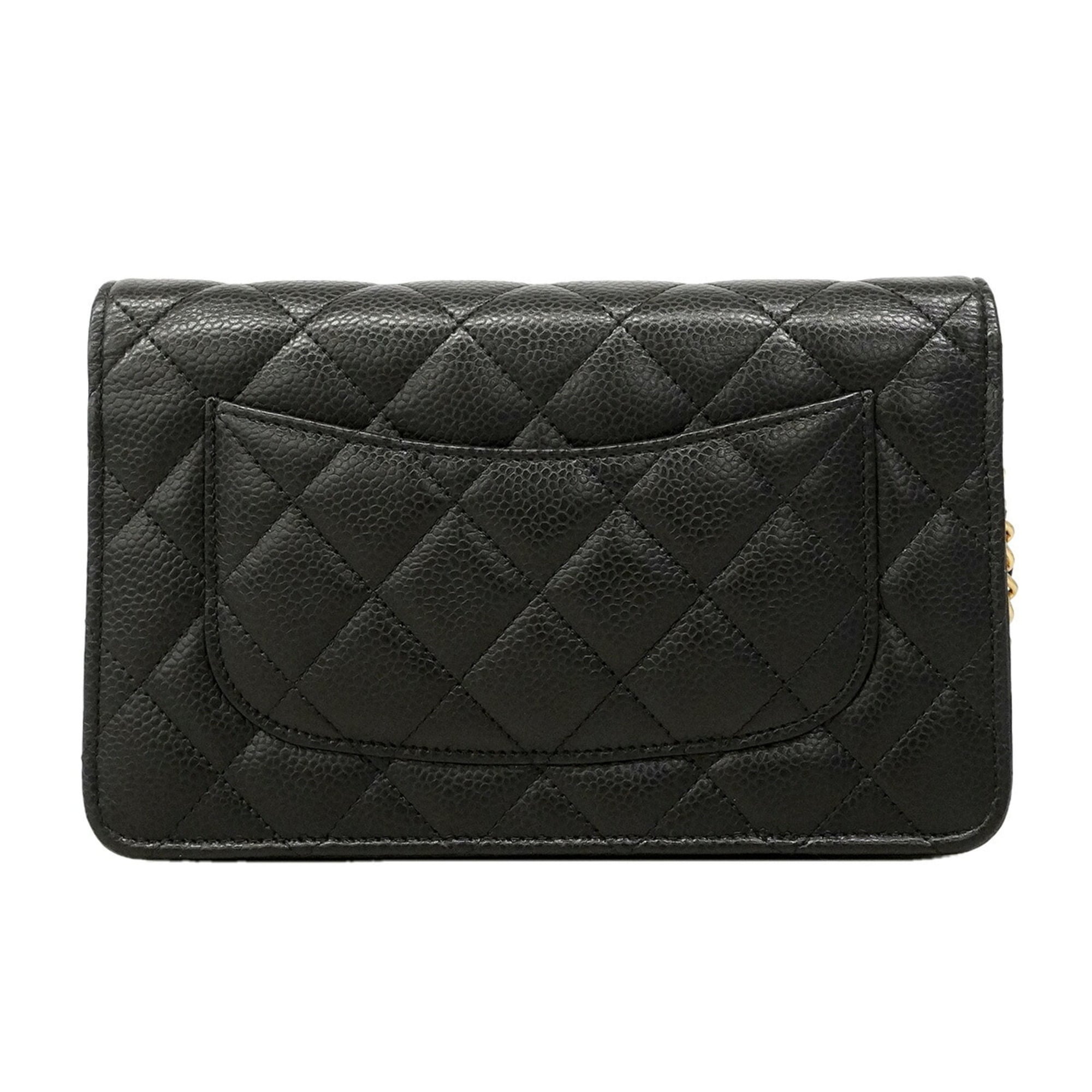 Chanel Black Grained Calfskin Chain/Shoulder Wallet (Pre-Owned)