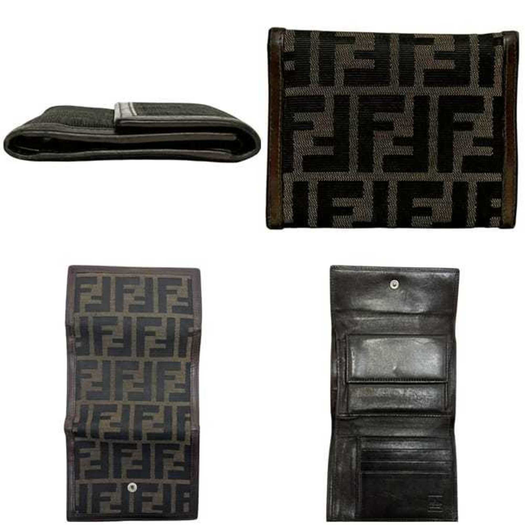 Fendi Brown Khaki Canvas Leather Wallet (Tri-Fold) (Pre-Owned)