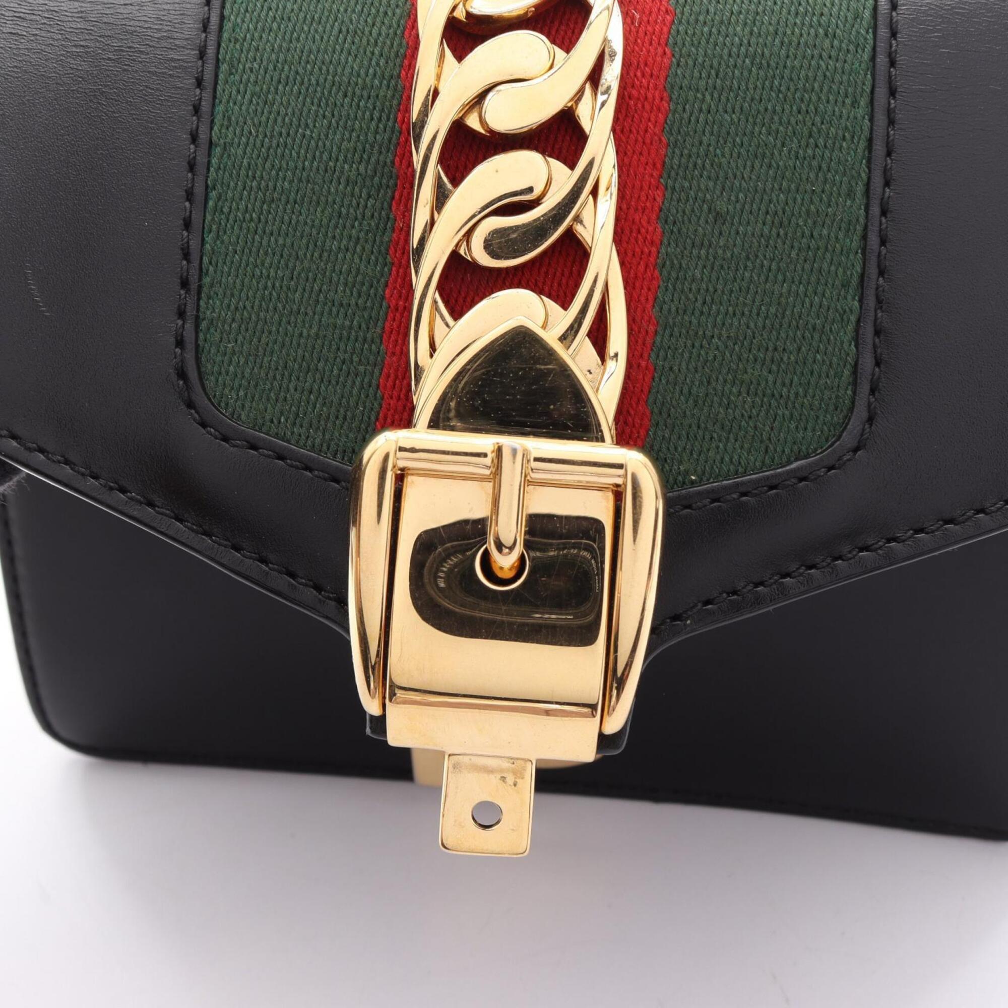 Gucci Black Green Red Color Leather Handbag Shoulder Bag (Pre-Owned)