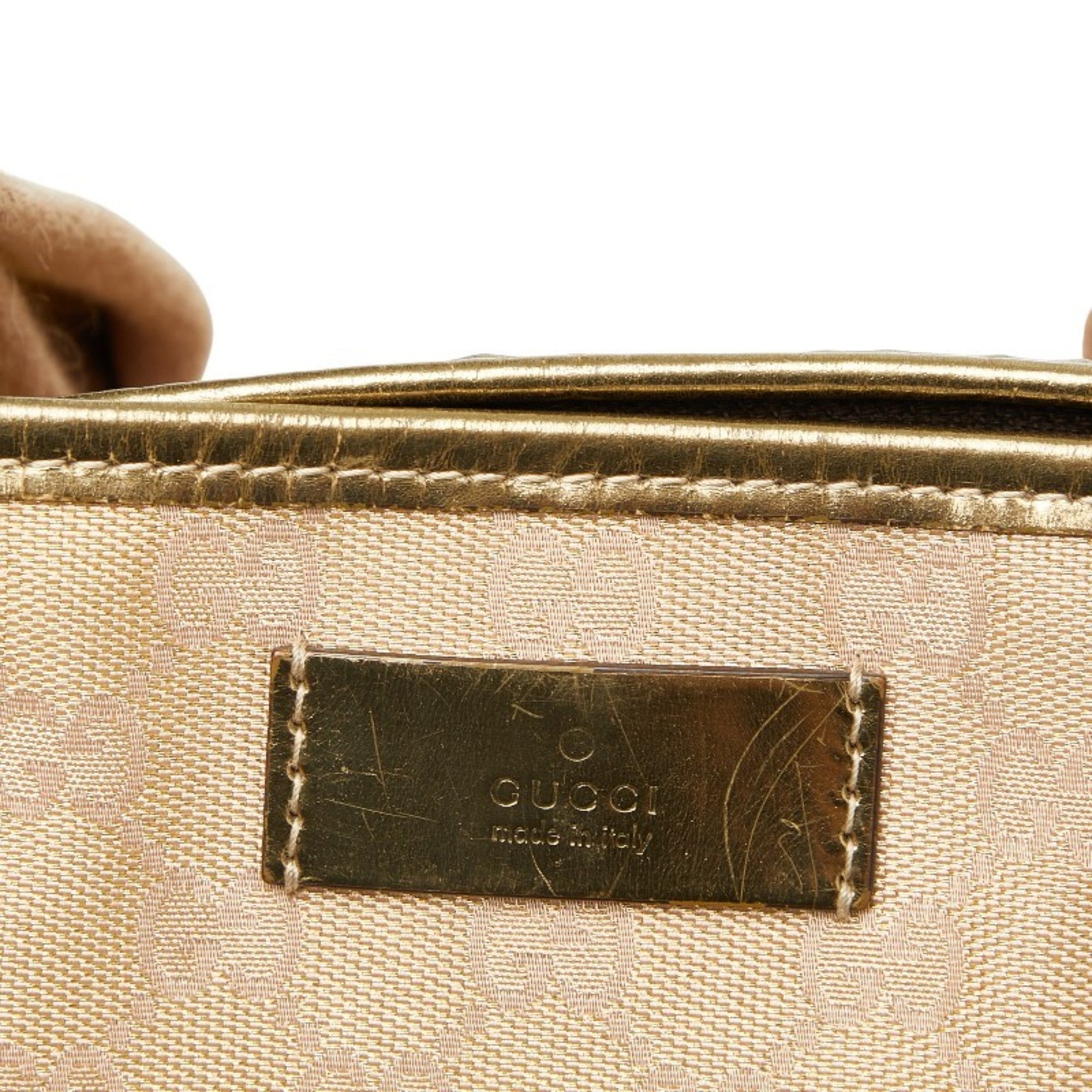 Gucci Beige Gold Canvas Leather Handbag Tote Bag (Pre-Owned)