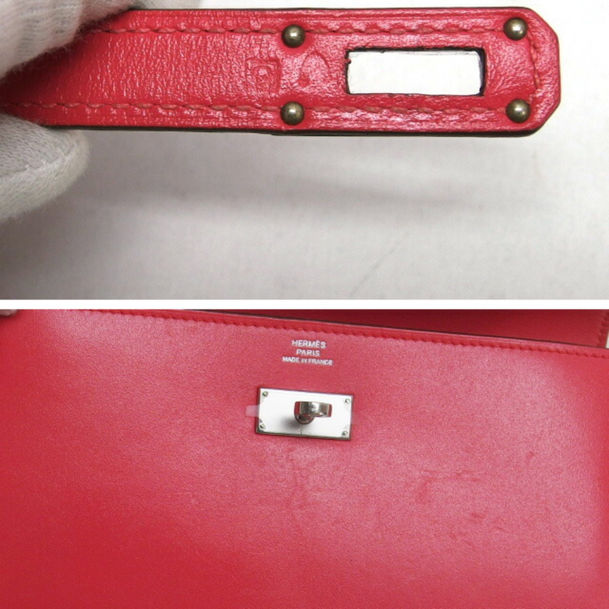 Hermes Pink Box Calf Leather Long Wallet (Bi-Fold) (Pre-Owned)