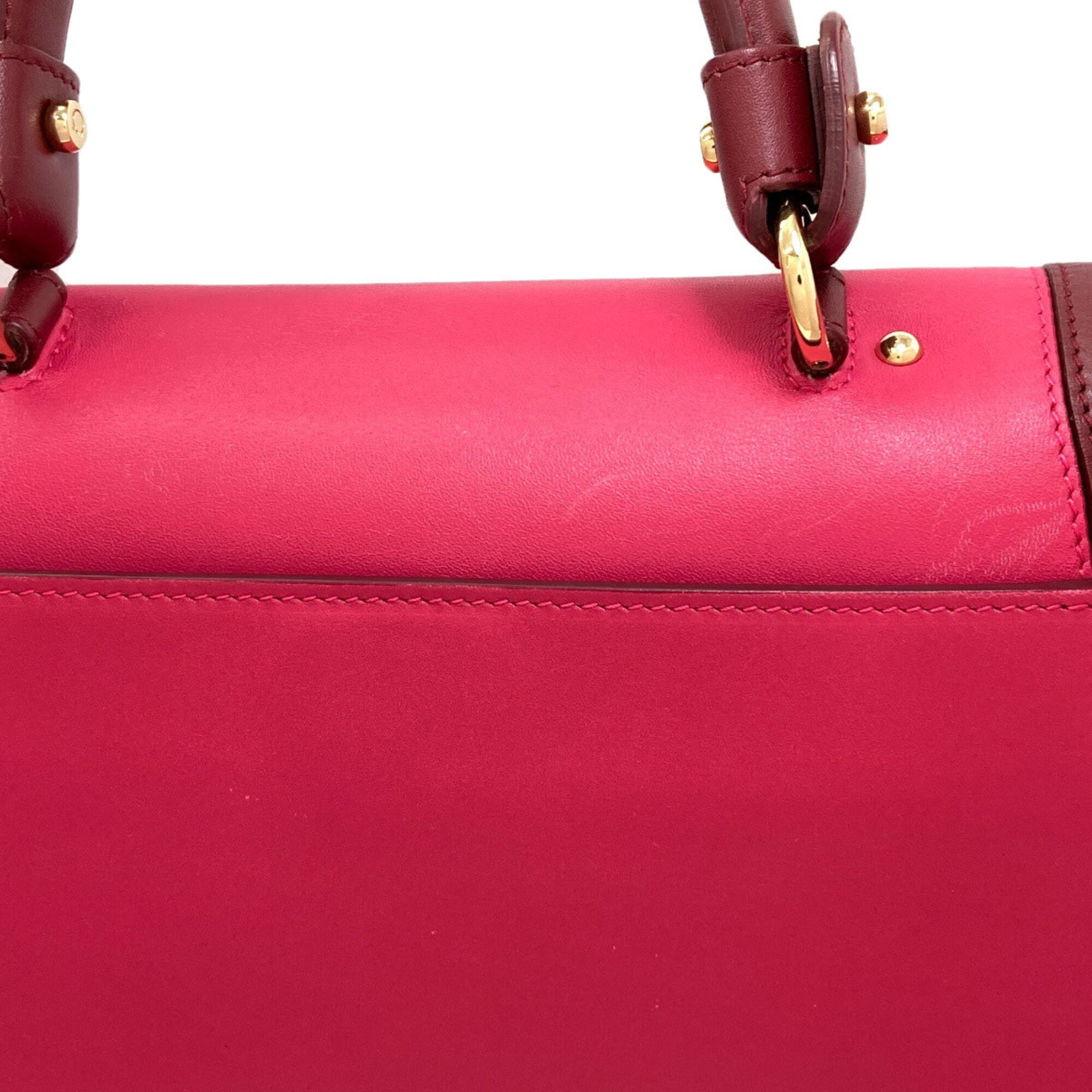 Salvatore Ferragamo Gancini Bordeaux Pink Leather Handbag (Pre-Owned)
