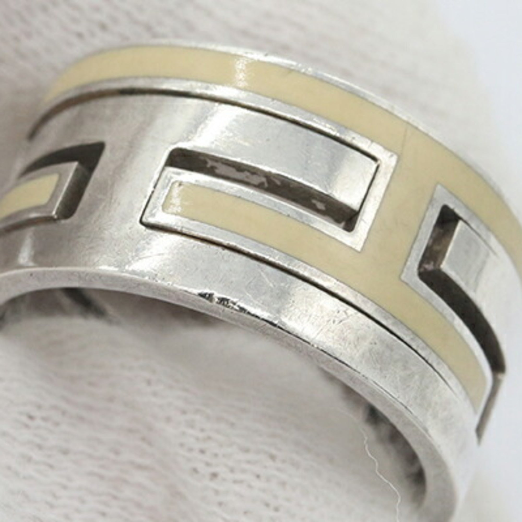 Hermes Silver Cream Sterling Silver 925 Band Ring (Pre-Owned)
