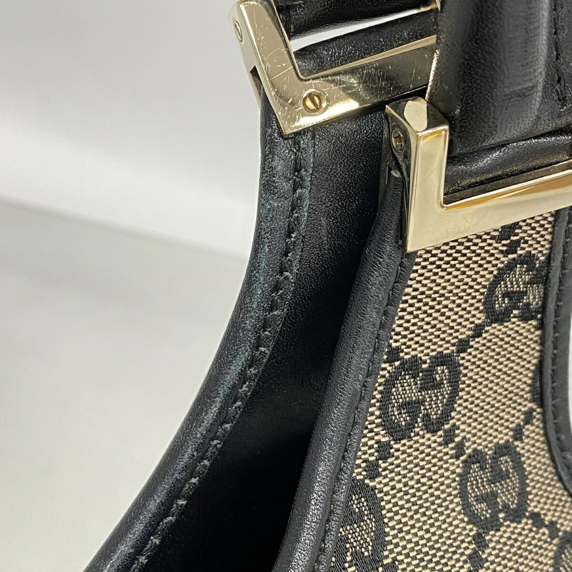 Gucci Black Brown Canvas Handbag (Pre-Owned)