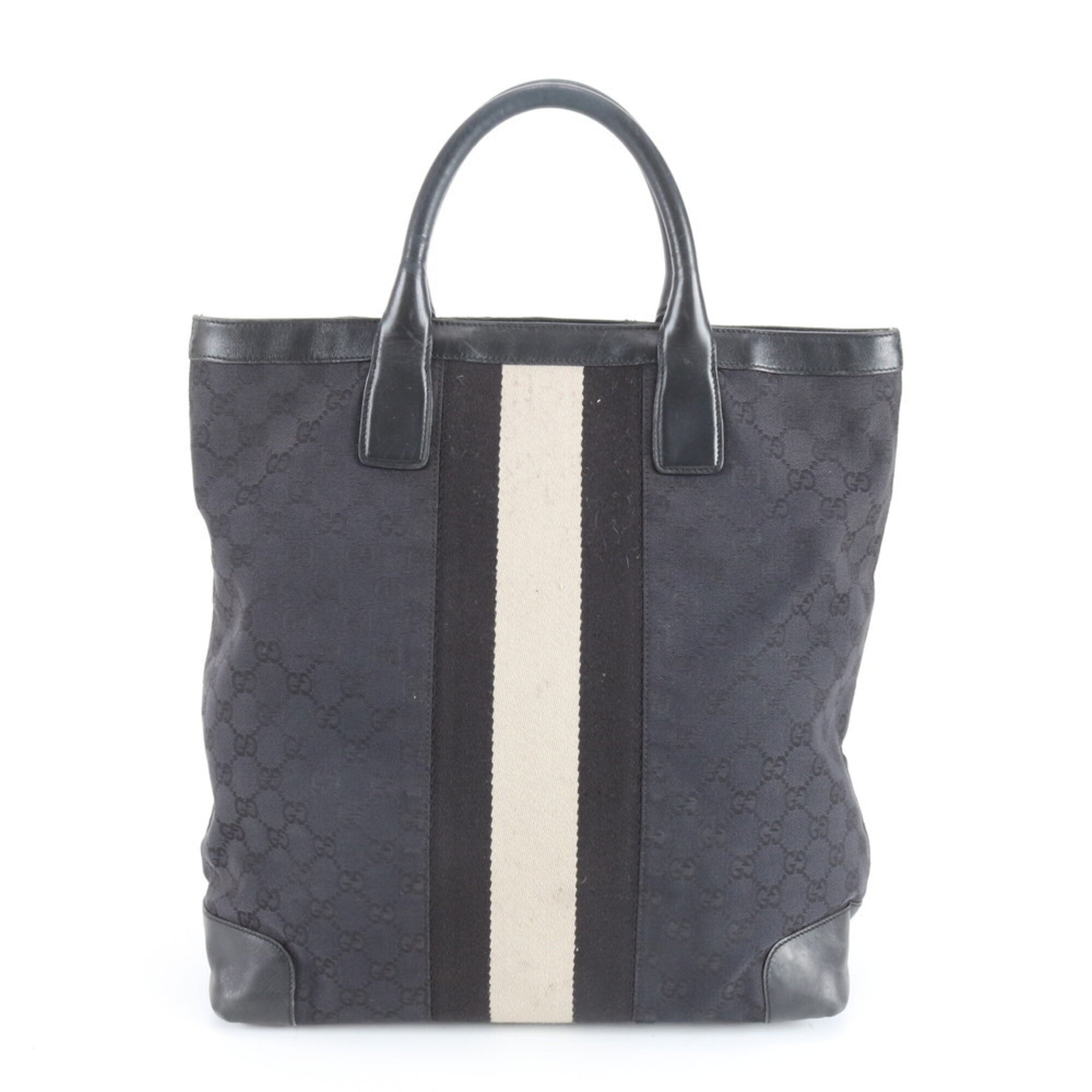 Gucci Gg Canvas Black Leather Canvas Handbag Tote Bag (Pre-Owned)