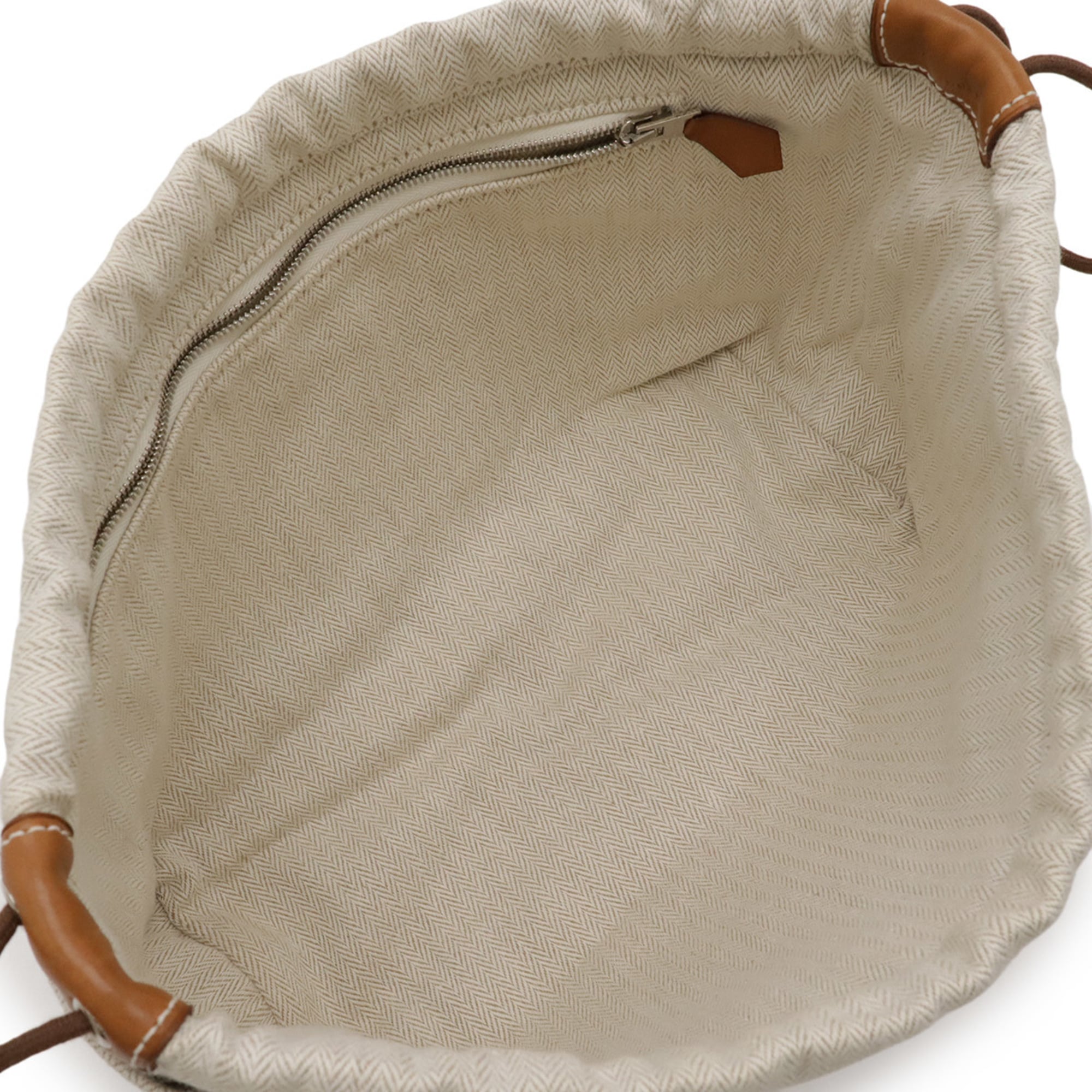 Hermes Fauve Natural Toile Chevron Barenia Leather Pouch (Pre-Owned)