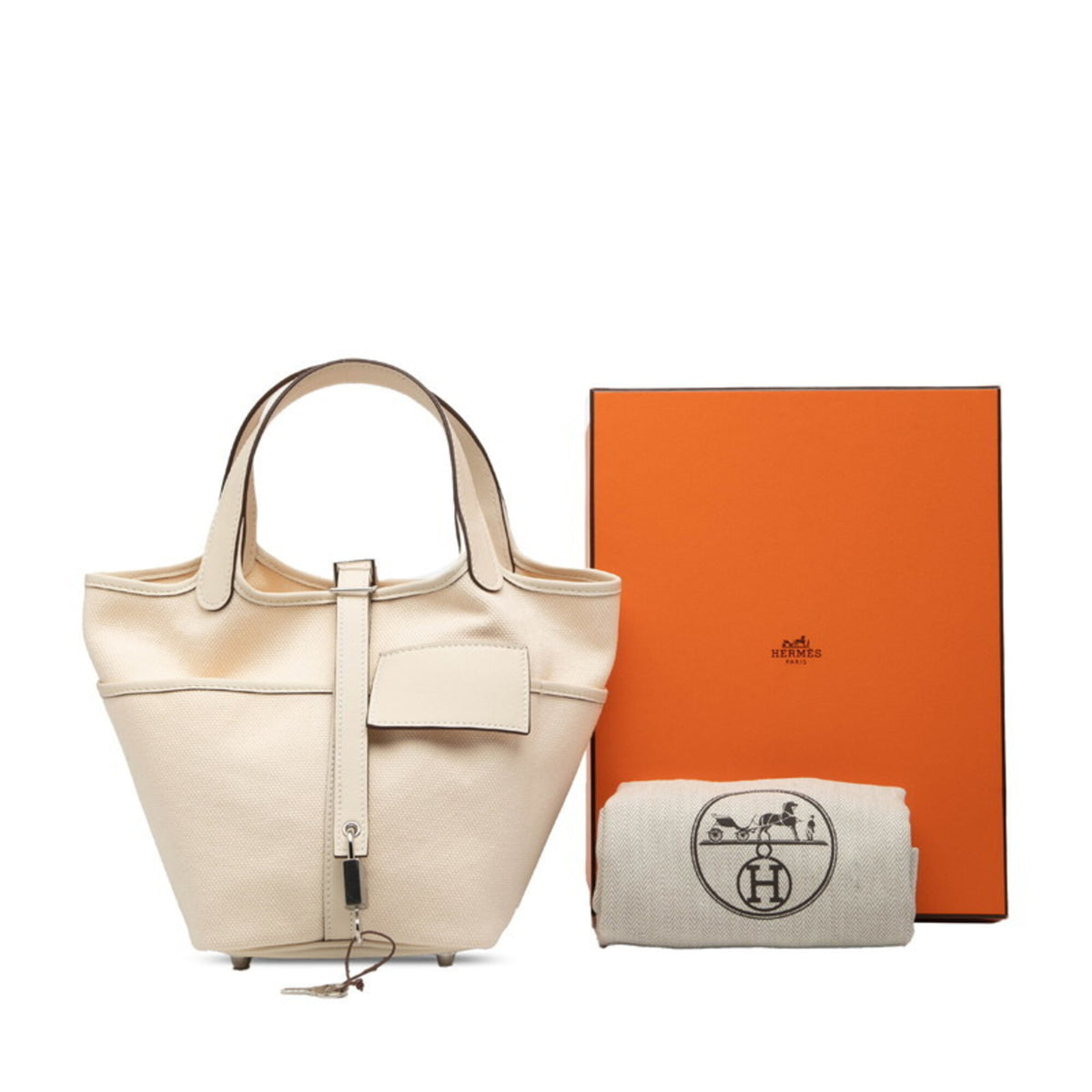 Hermes Picotin White Toile H Swift Leather Handbag (Pre-Owned)