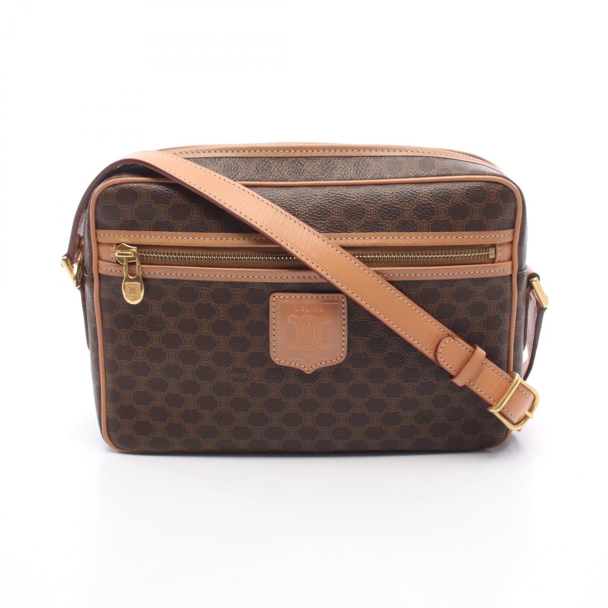 Celine Brown Coated Canvas Leather Handbag Shoulder Bag (Pre-Owned)