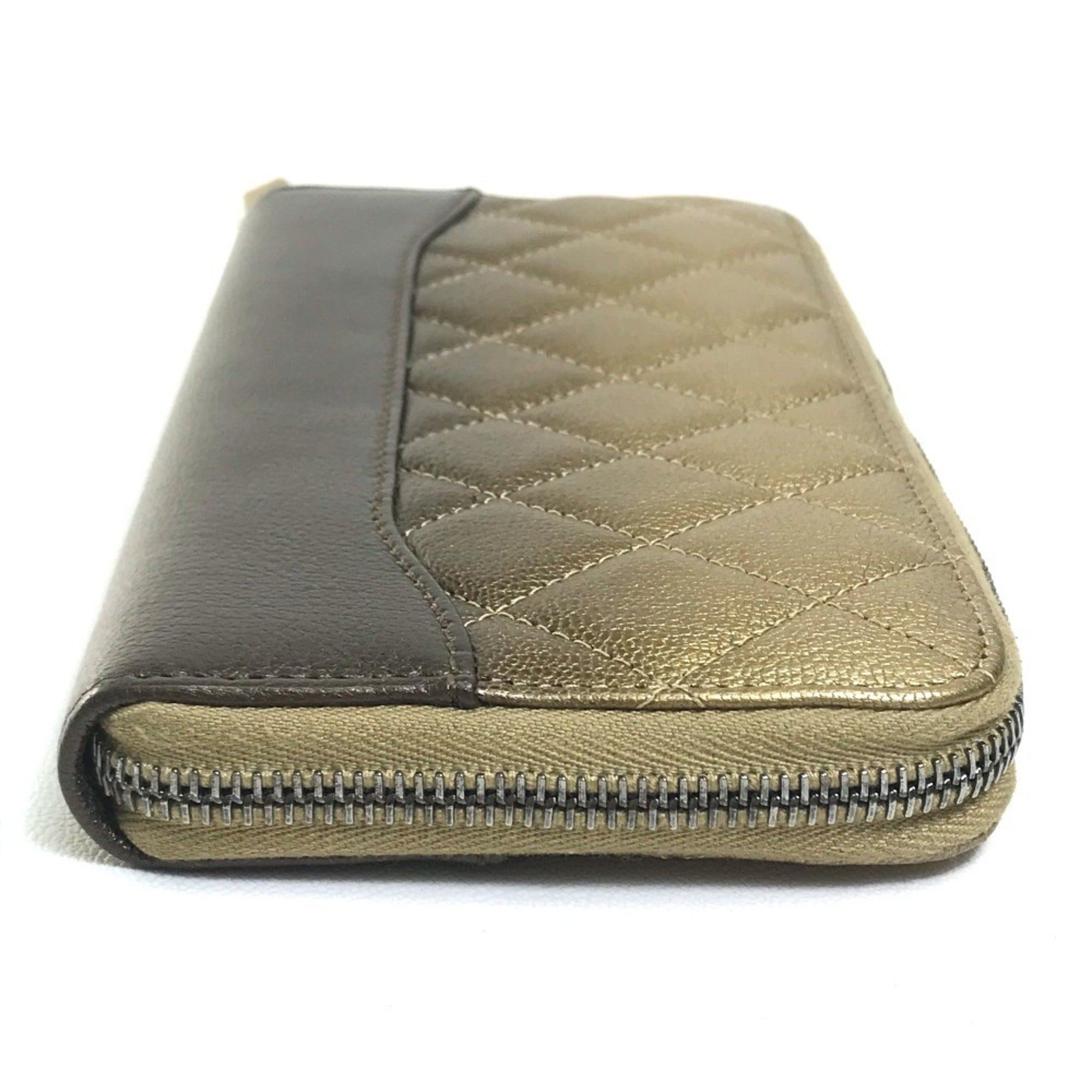 Chanel Matelasse Gold Brown Leather Long Wallet (Bi-Fold) (Pre-Owned)