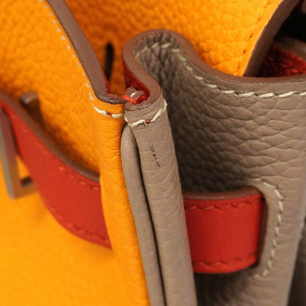 Hermes Gris Tourterelle Mustard Sanguine Taurillon Clemence Leather Handbag (Pre-Owned)