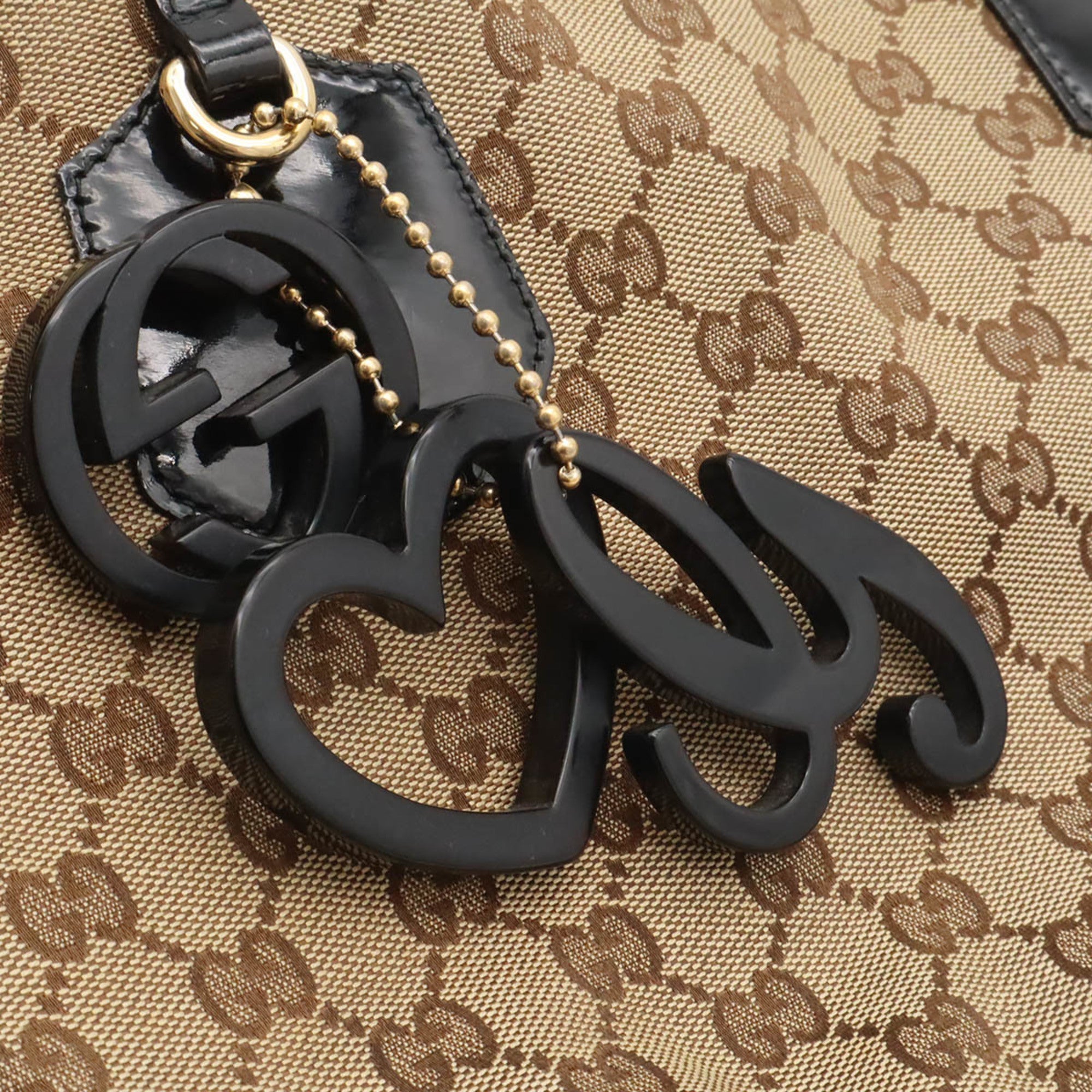 Gucci Gg Canvas Beige Black Khaki Gg Canvas Leather Shoulder Bag Tote Bag (Pre-Owned)
