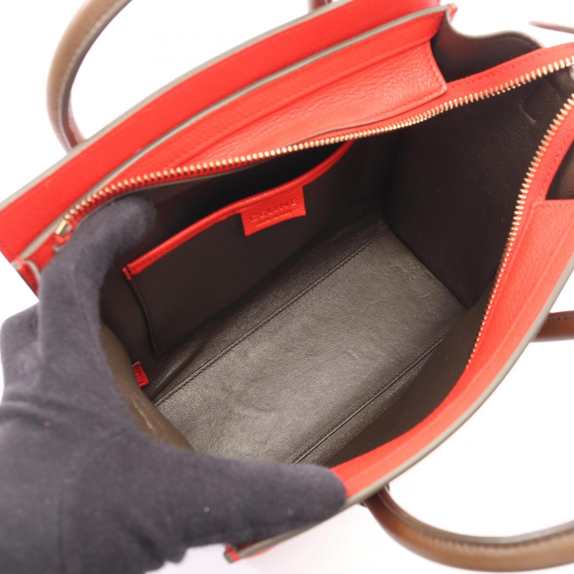 Celine Khaki Red Color Leather Handbag (Pre-Owned)