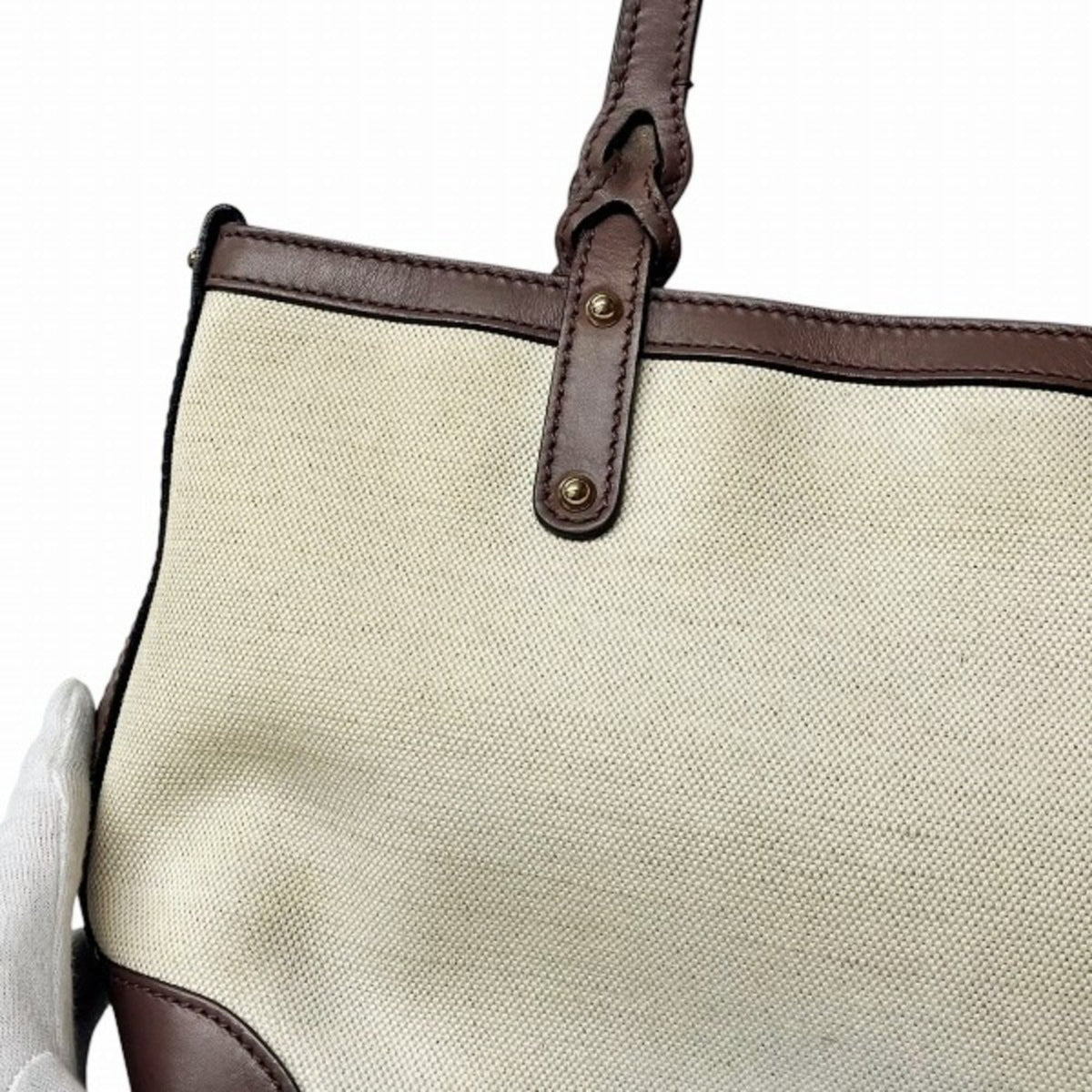 Gucci Beige Brown Canvas Leather Tote Bag (Pre-Owned)
