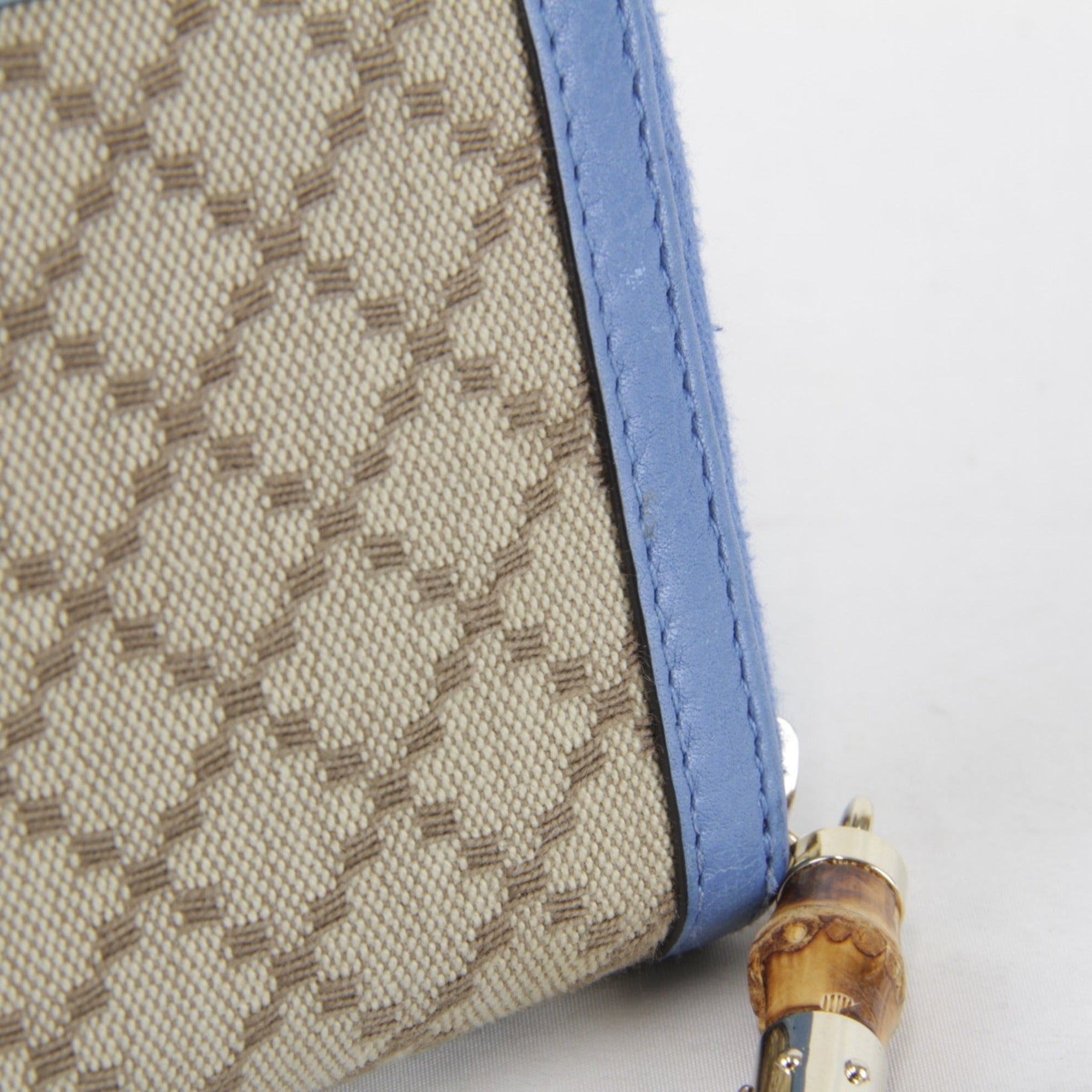Gucci Blue Canvas Leather Long Wallet (Bi-Fold) (Pre-Owned)