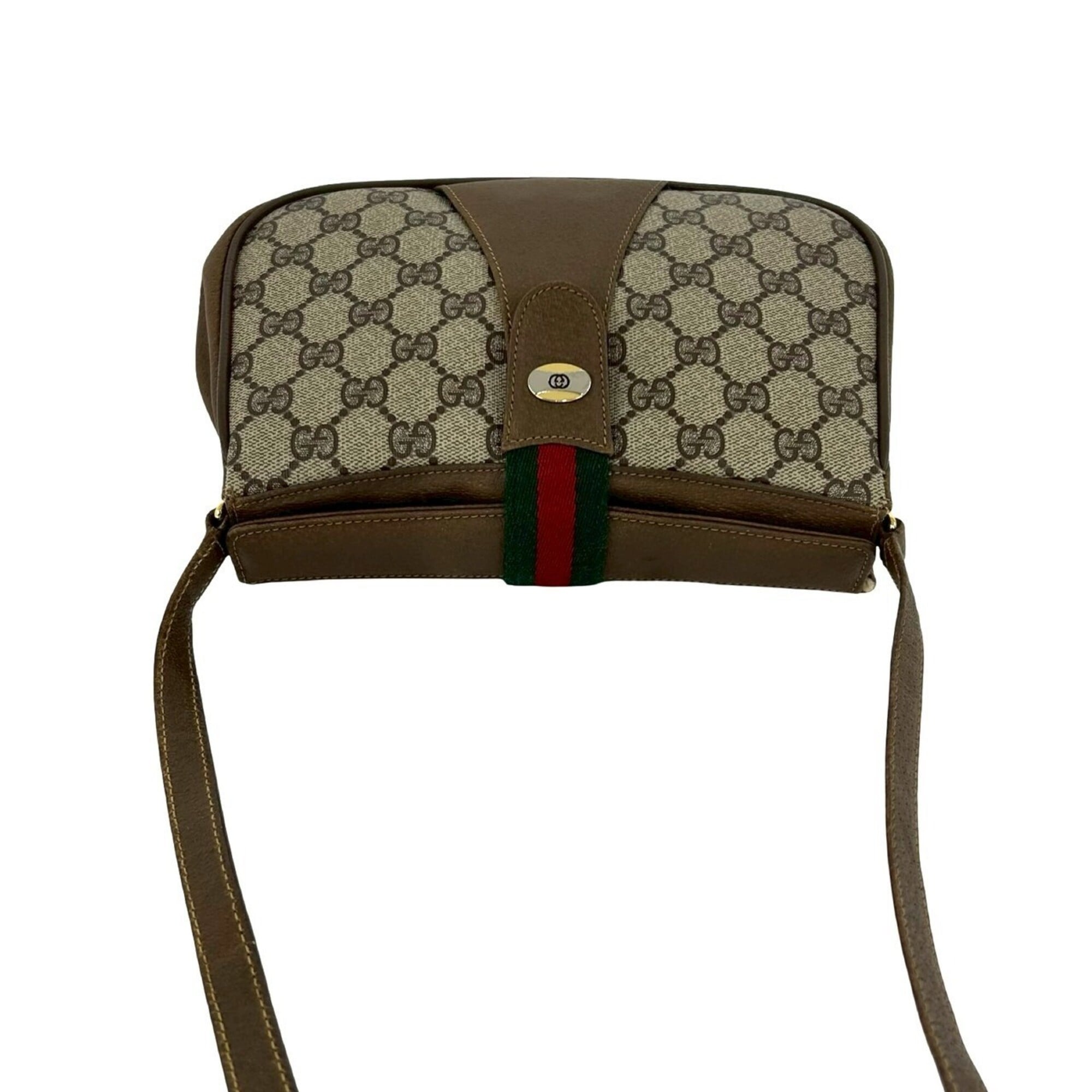 Gucci Brown Green Red Color Leather Pvc Shoulder Bag (Pre-Owned)