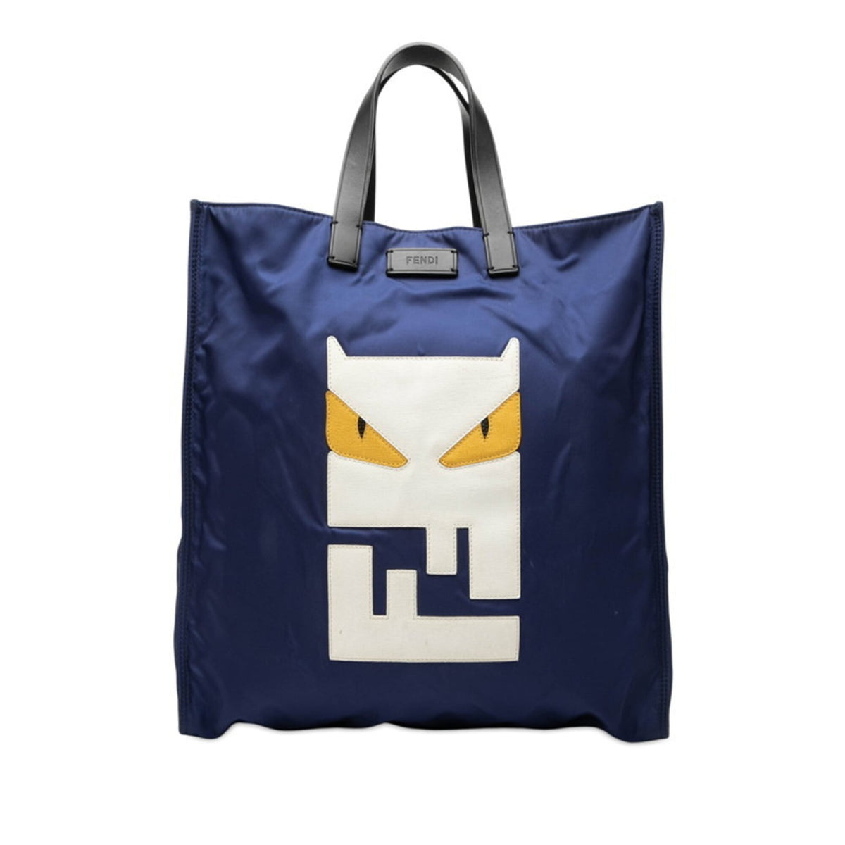 Fendi Navy Nylon Leather Handbag Tote Bag (Pre-Owned)