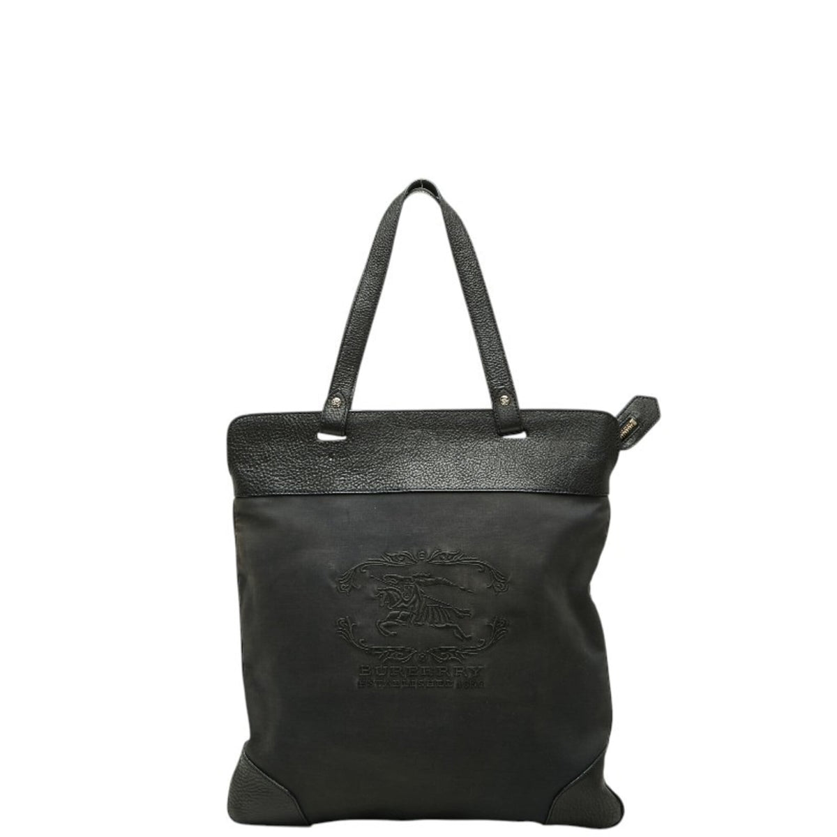 Burberry Black Leather Canvas Shoulder Bag Tote Bag (Pre-Owned)