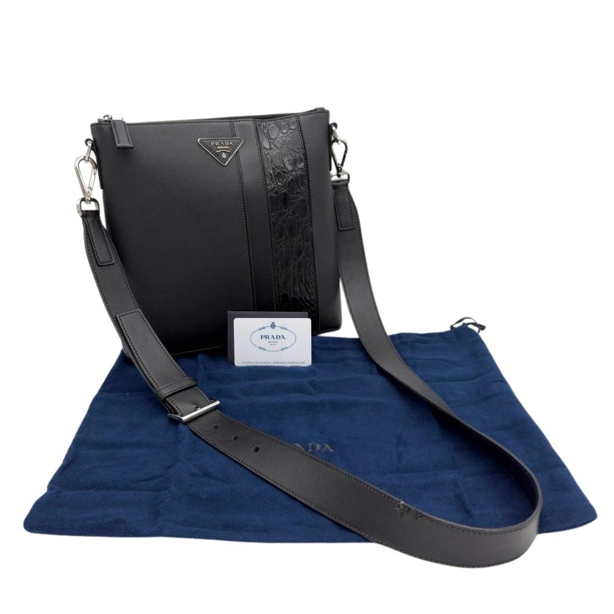 Prada Saffiano Black Saffiano Crossbody Bag Shoulder Bag (Pre-Owned)
