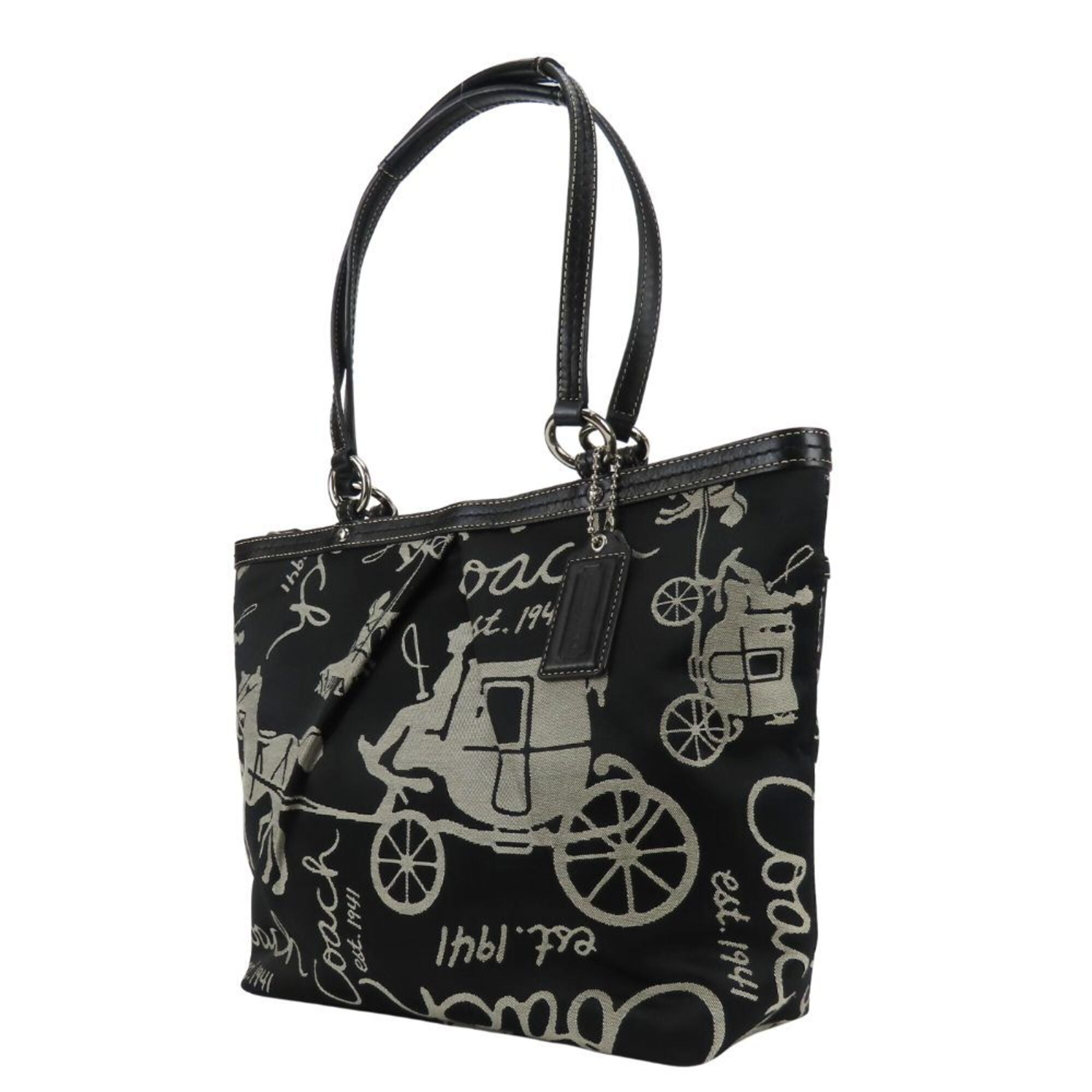 Coach Black Gray Canvas Leather Tote Bag (Pre-Owned)