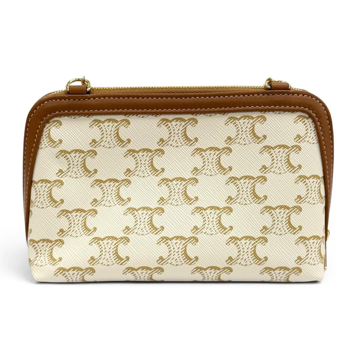Celine Brown Off-White Canvas Clutch Bag Shoulder Bag (Pre-Owned)
