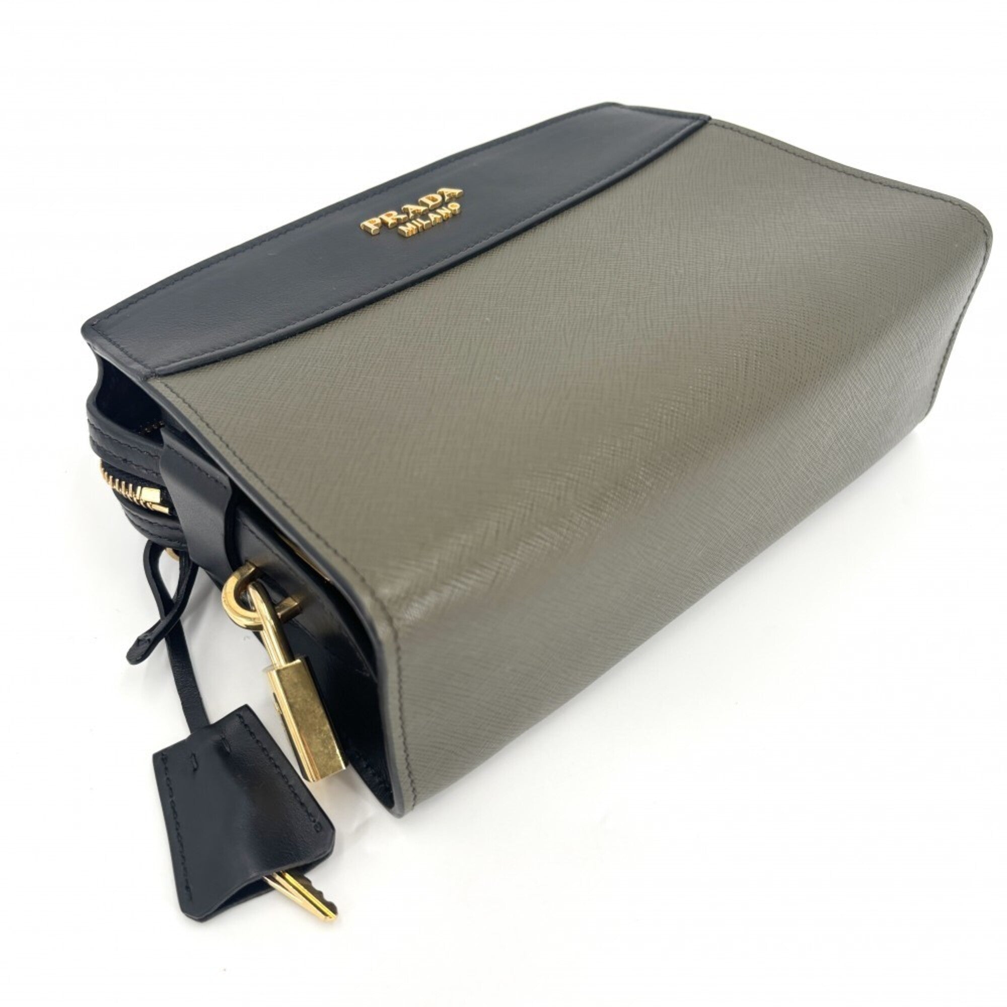 Prada Black Khaki Leather Shoulder Bag (Pre-Owned)