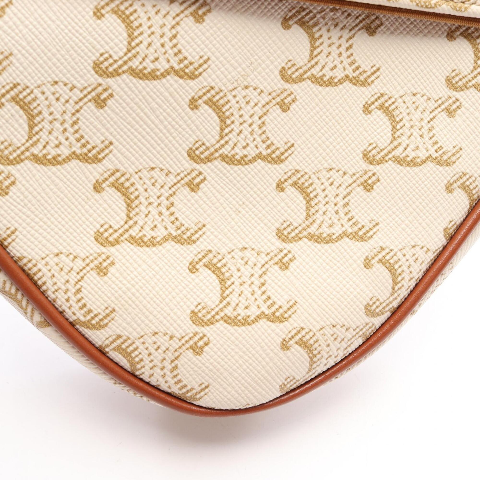 Celine Brown Ivory Coated Canvas Leather Handbag Shoulder Bag (Pre-Owned)