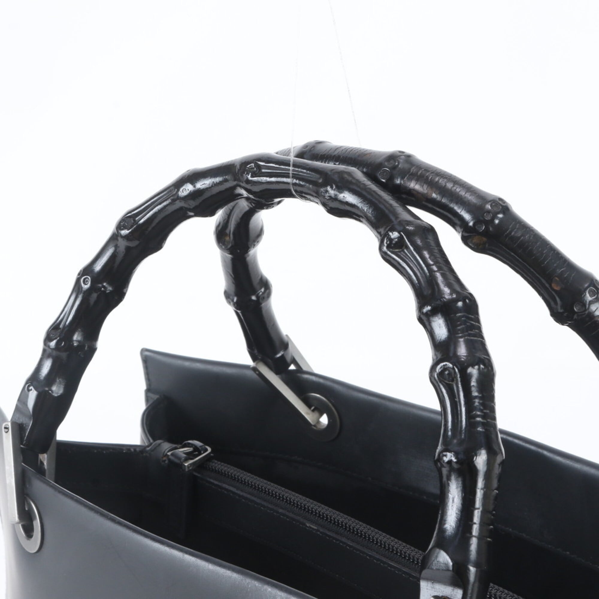 Gucci Bamboo Black Leather Handbag Tote Bag (Pre-Owned)