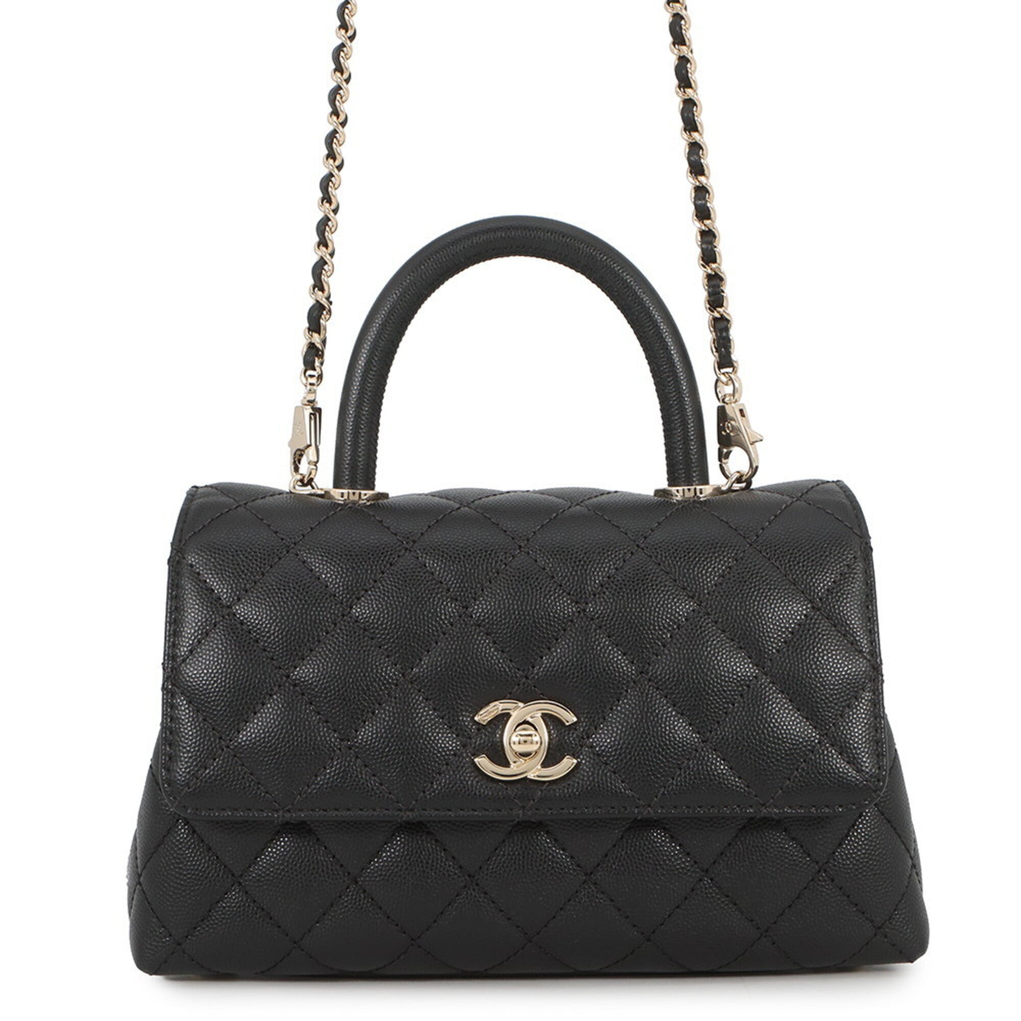 Chanel Matelasse Black Grained Calfskin Handbag Shoulder Bag (Pre-Owned)