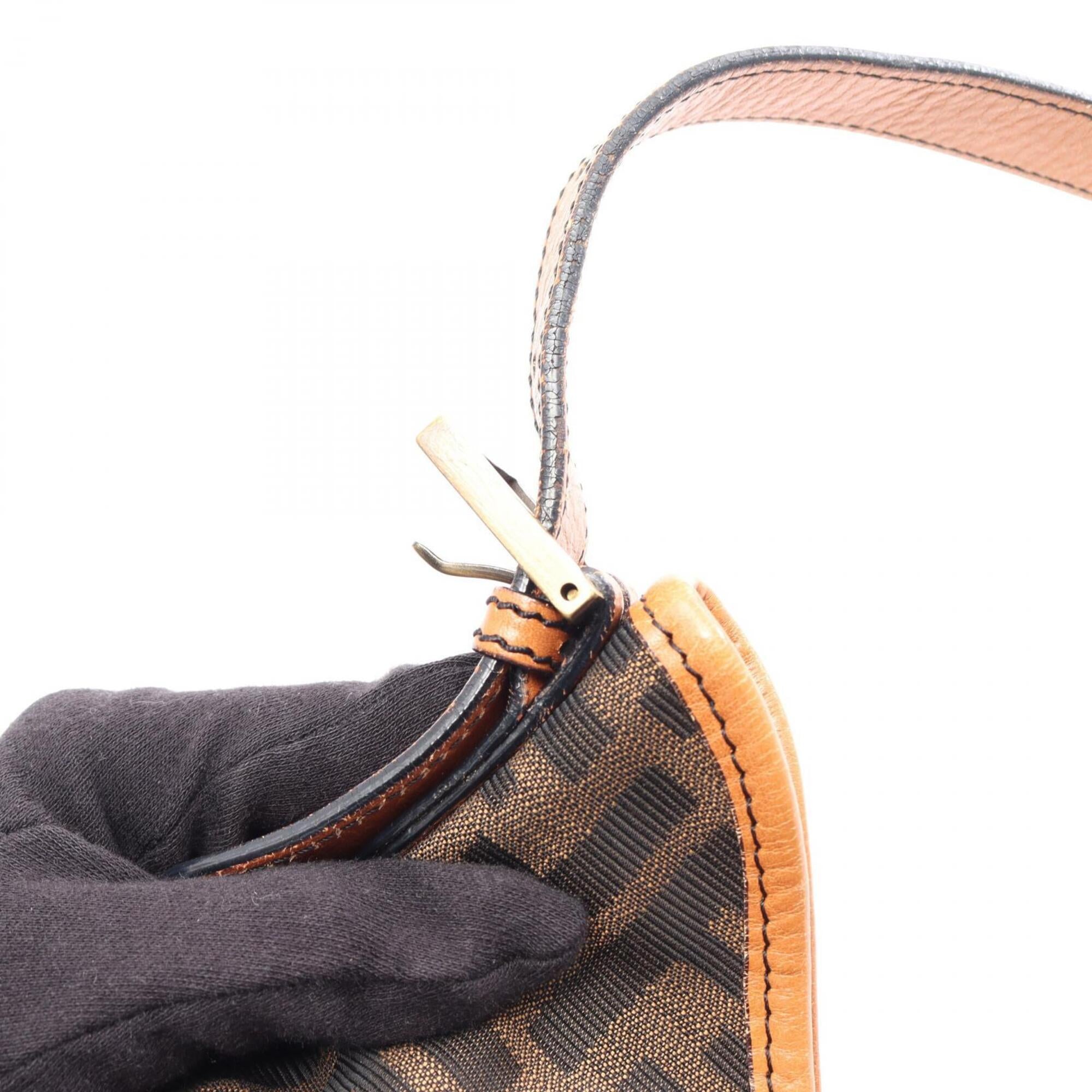 Fendi Black Brown Canvas Leather Handbag Shoulder Bag (Pre-Owned)