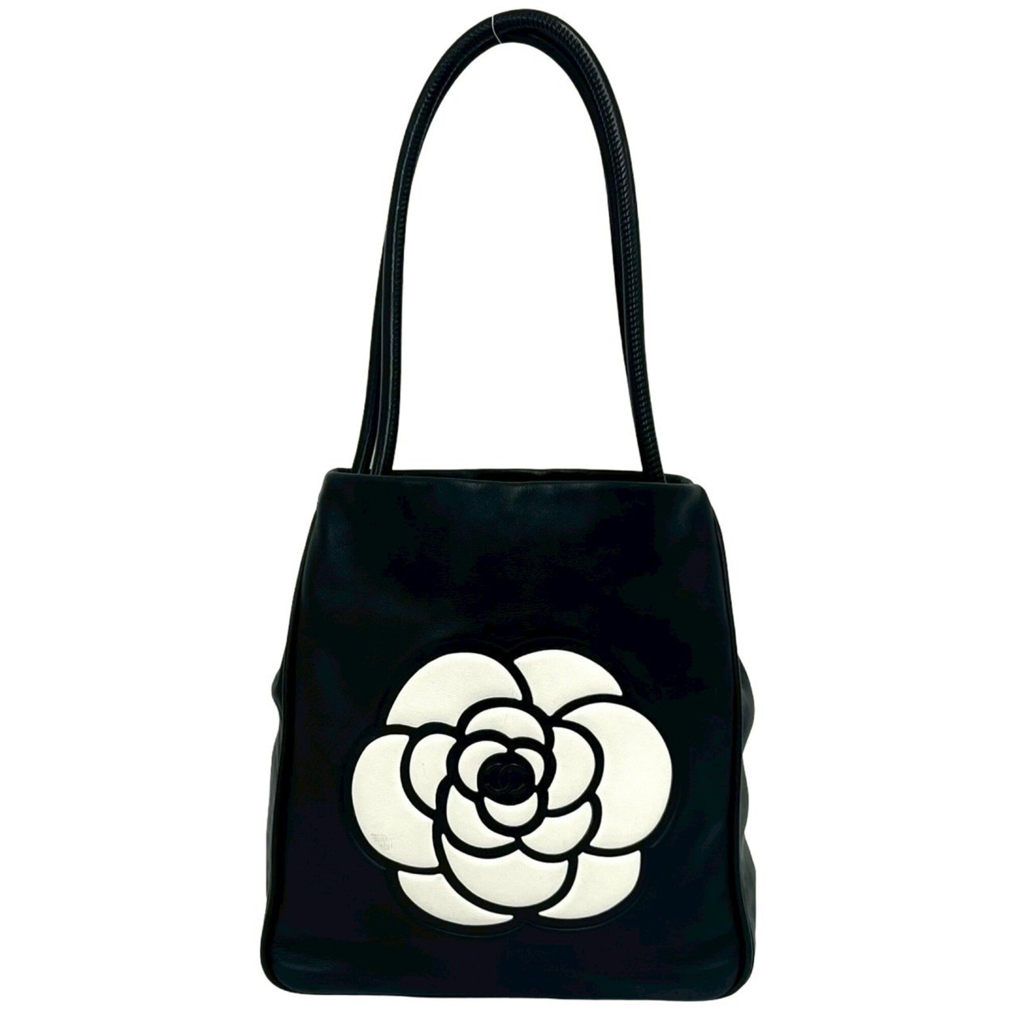 Chanel Black Leather Handbag Shoulder Bag Tote Bag (Pre-Owned)