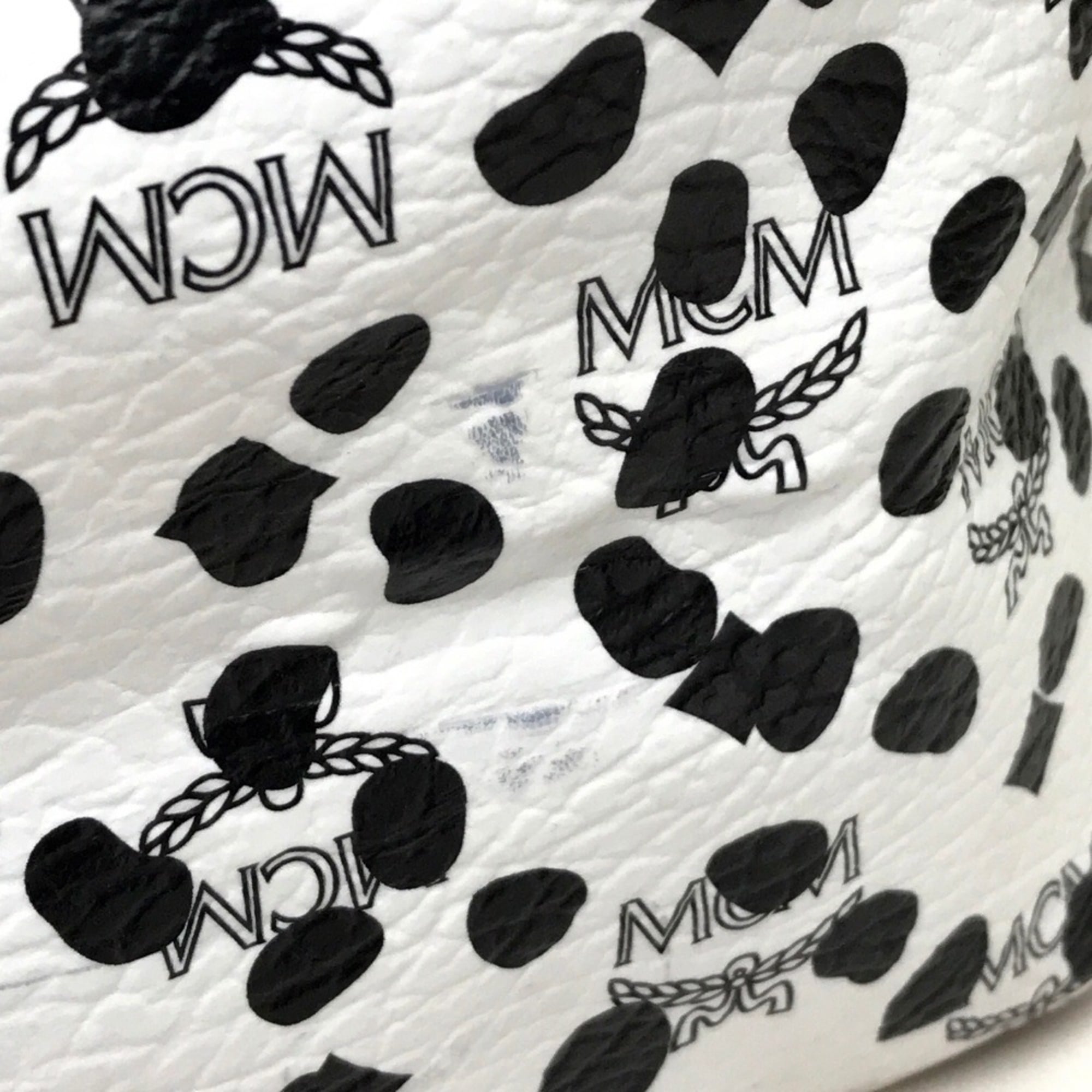 Mcm Black White Leather Shoulder Bag Tote Bag (Pre-Owned)