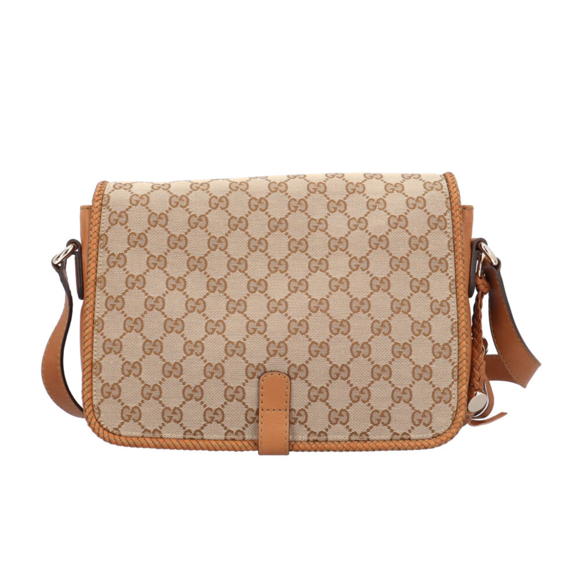 Gucci Gg Canvas Beige Beige Brown Gg Canvas Shoulder Bag (Pre-Owned)
