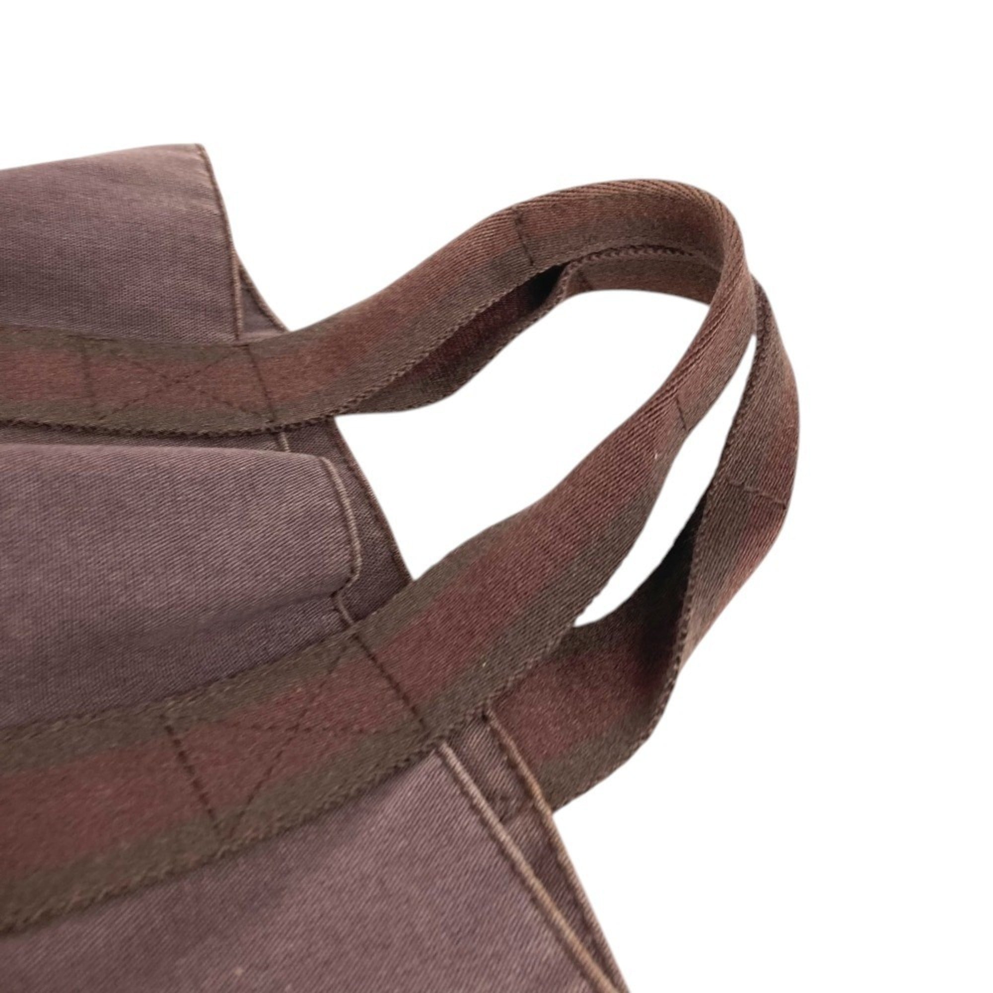 Hermes Brown Leather Canvas Handbag Tote Bag (Pre-Owned)
